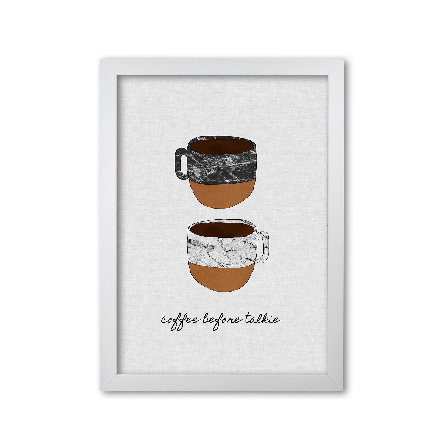 Coffee Before Talkie Print By Orara Studio, Framed Kitchen Wall Art White Grain