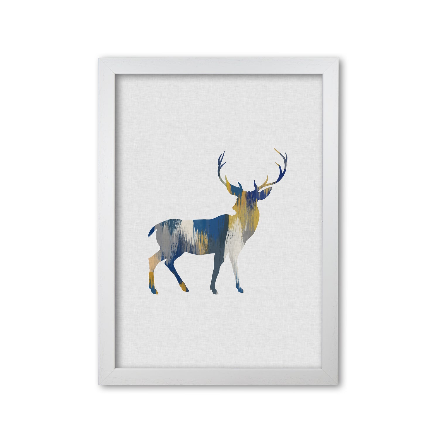 Deer Blue & Yellow Print By Orara Studio Animal Art Print White Grain
