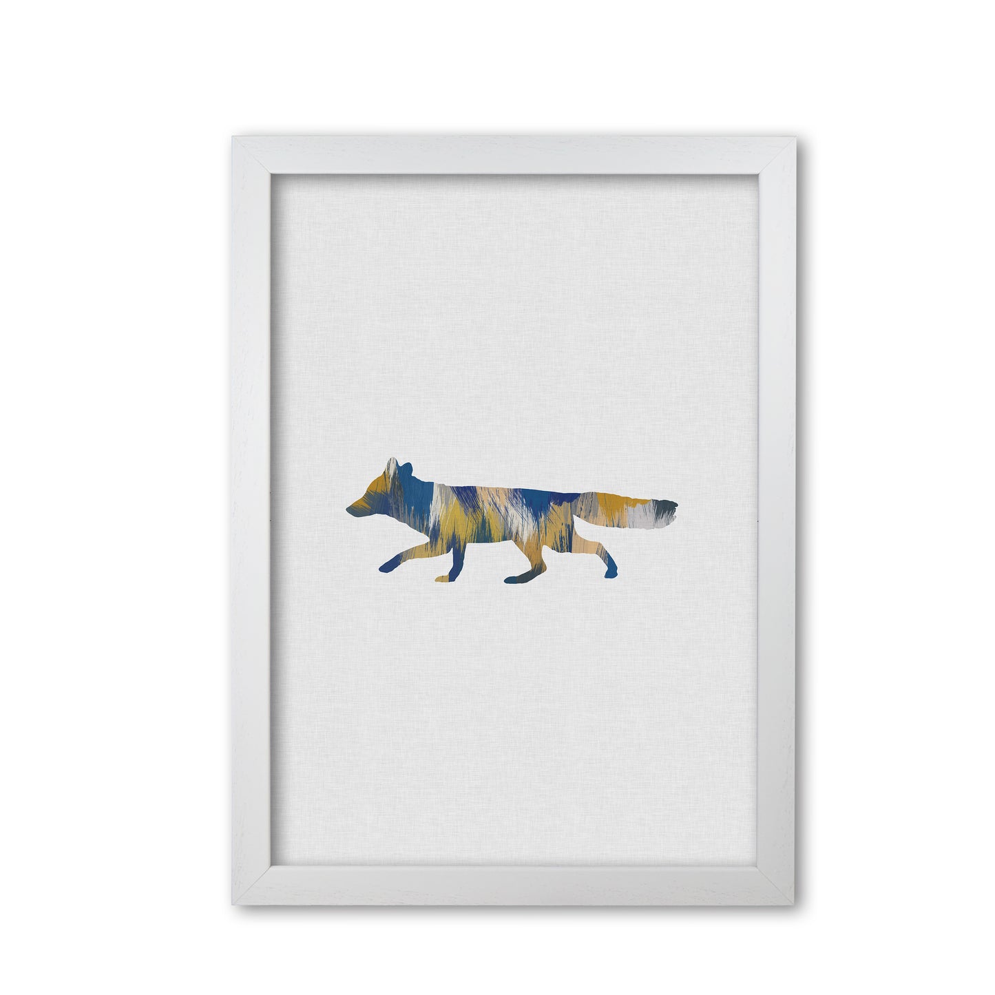 Fox Blue & Yellow Print By Orara Studio Animal Art Print White Grain
