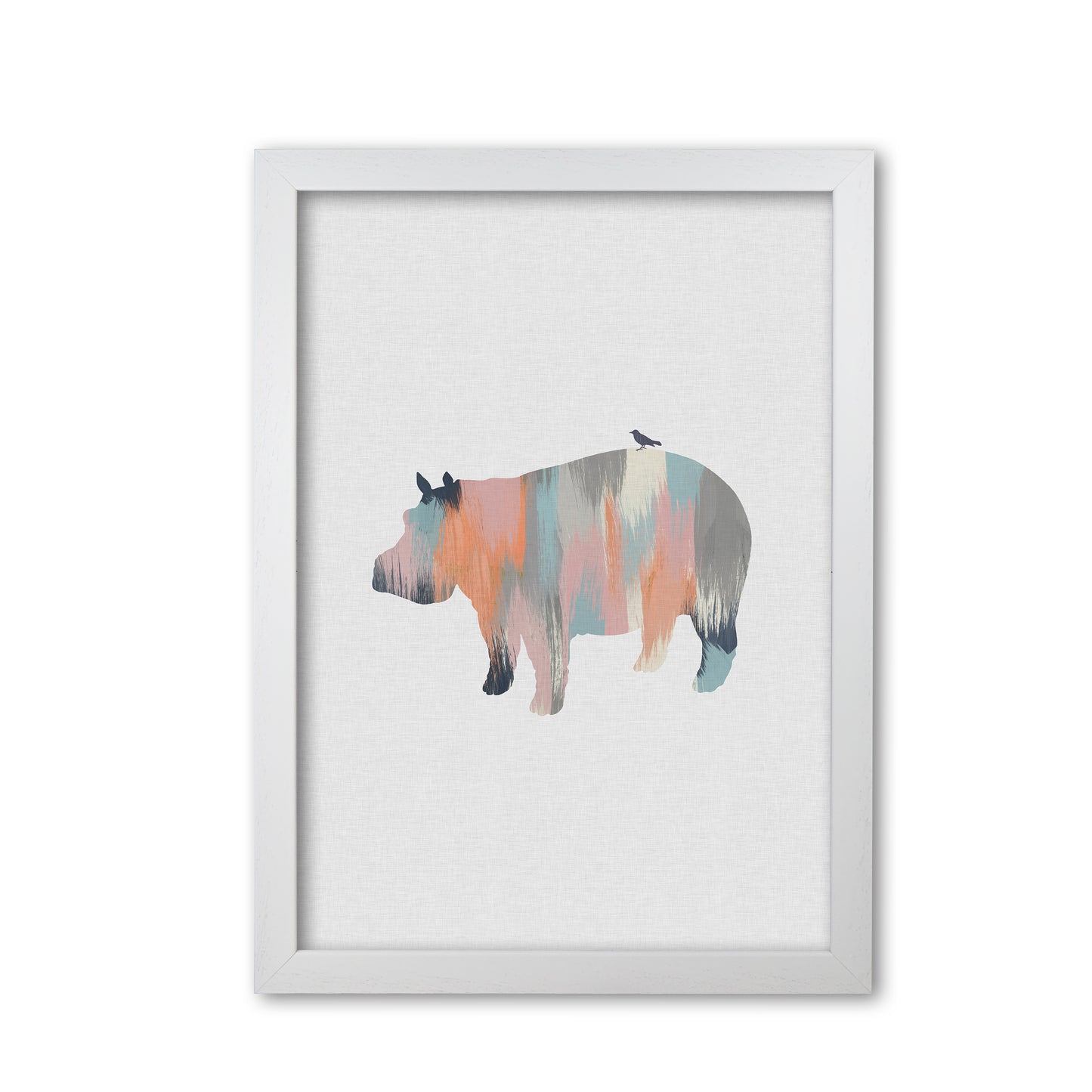 Pastel Hippo Print By Orara Studio Animal Art Print White Grain