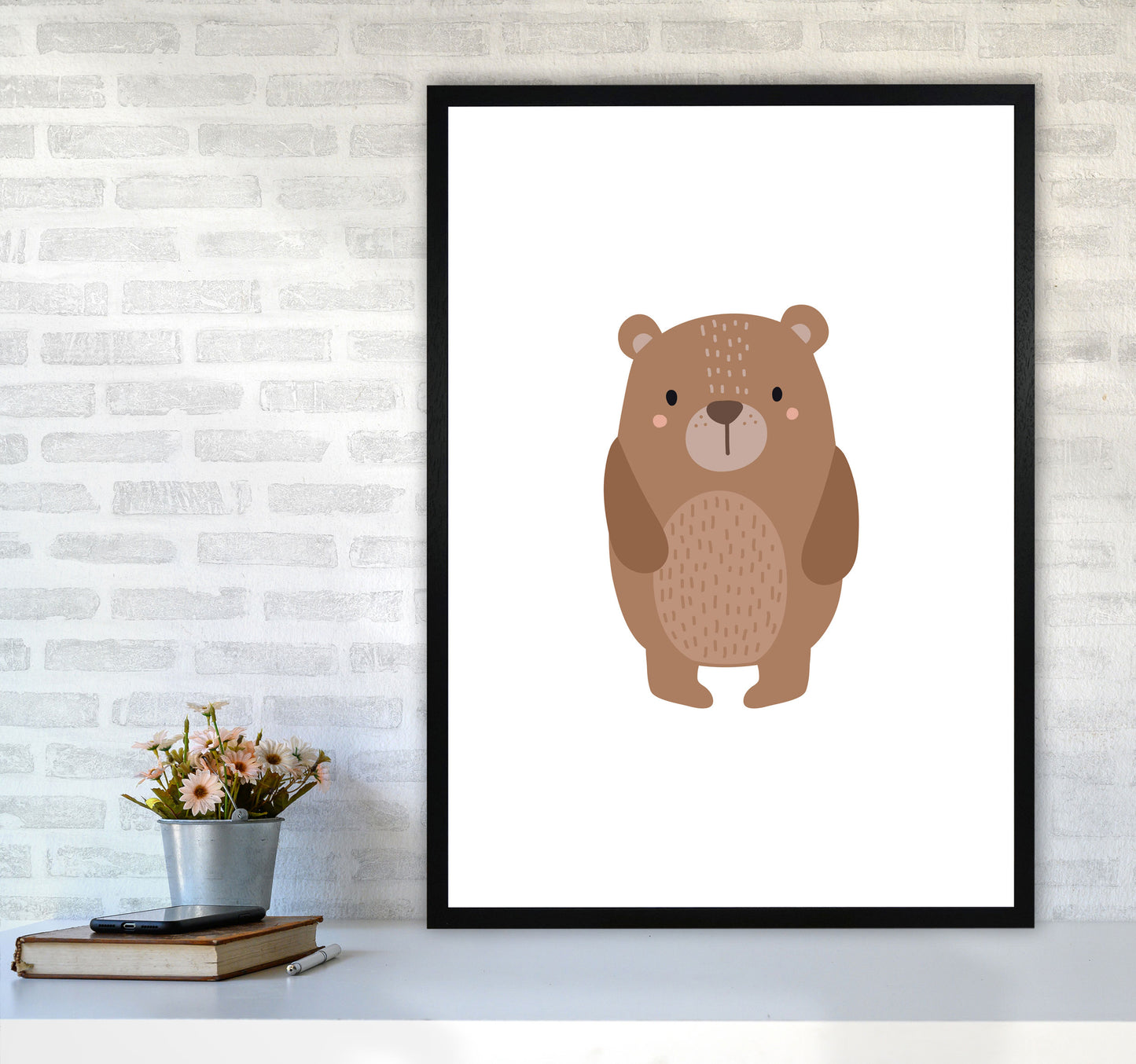 Children's Animals, Bear Modern Print A1 White Frame