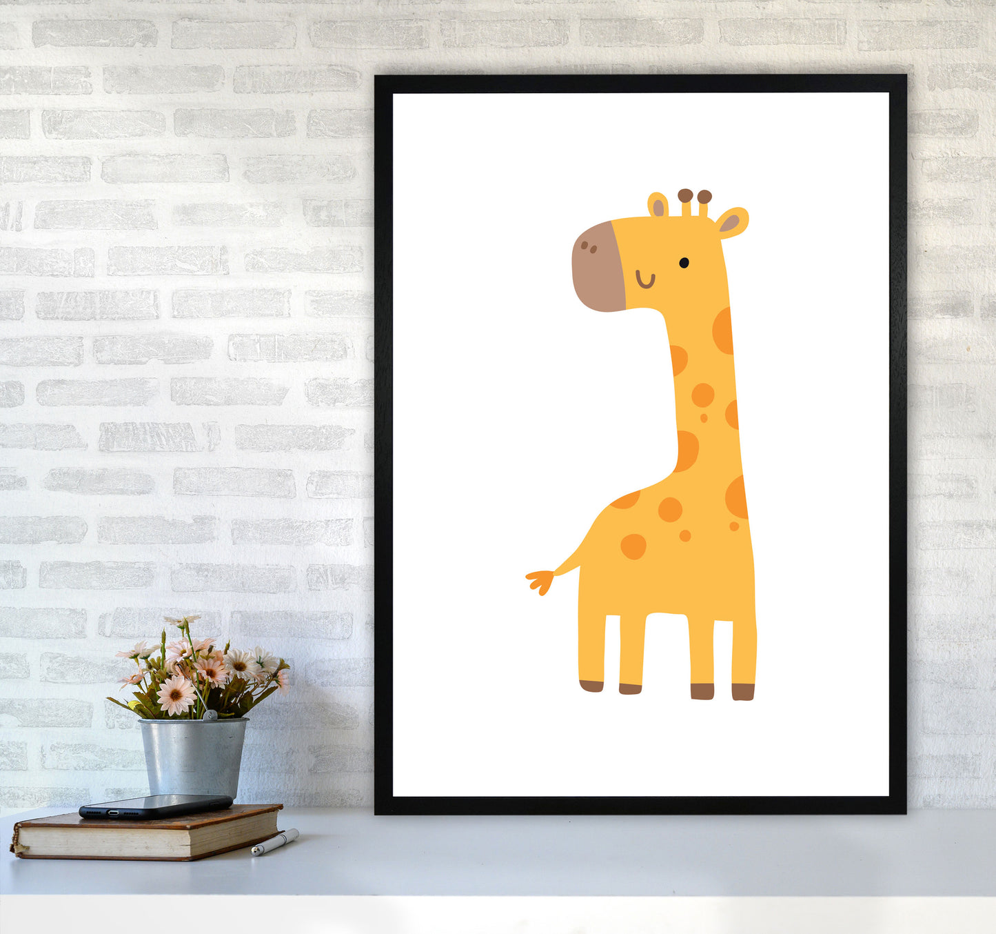 Children's Animals, Giraffe Modern Print A1 White Frame