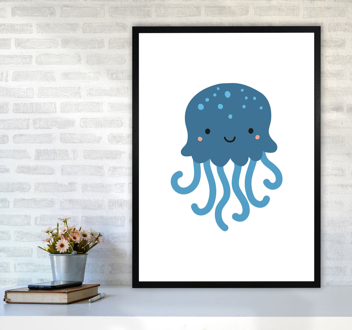 Children's Animals, Jellyfish Modern Print A1 White Frame