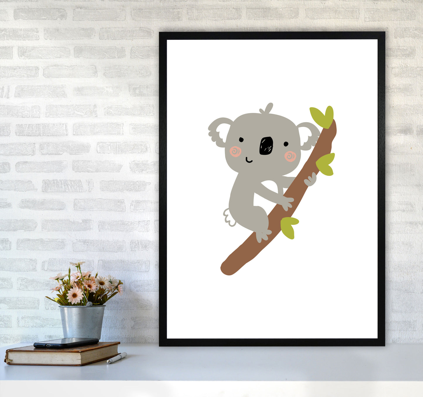 Children's Animals, Koala Modern Print A1 White Frame