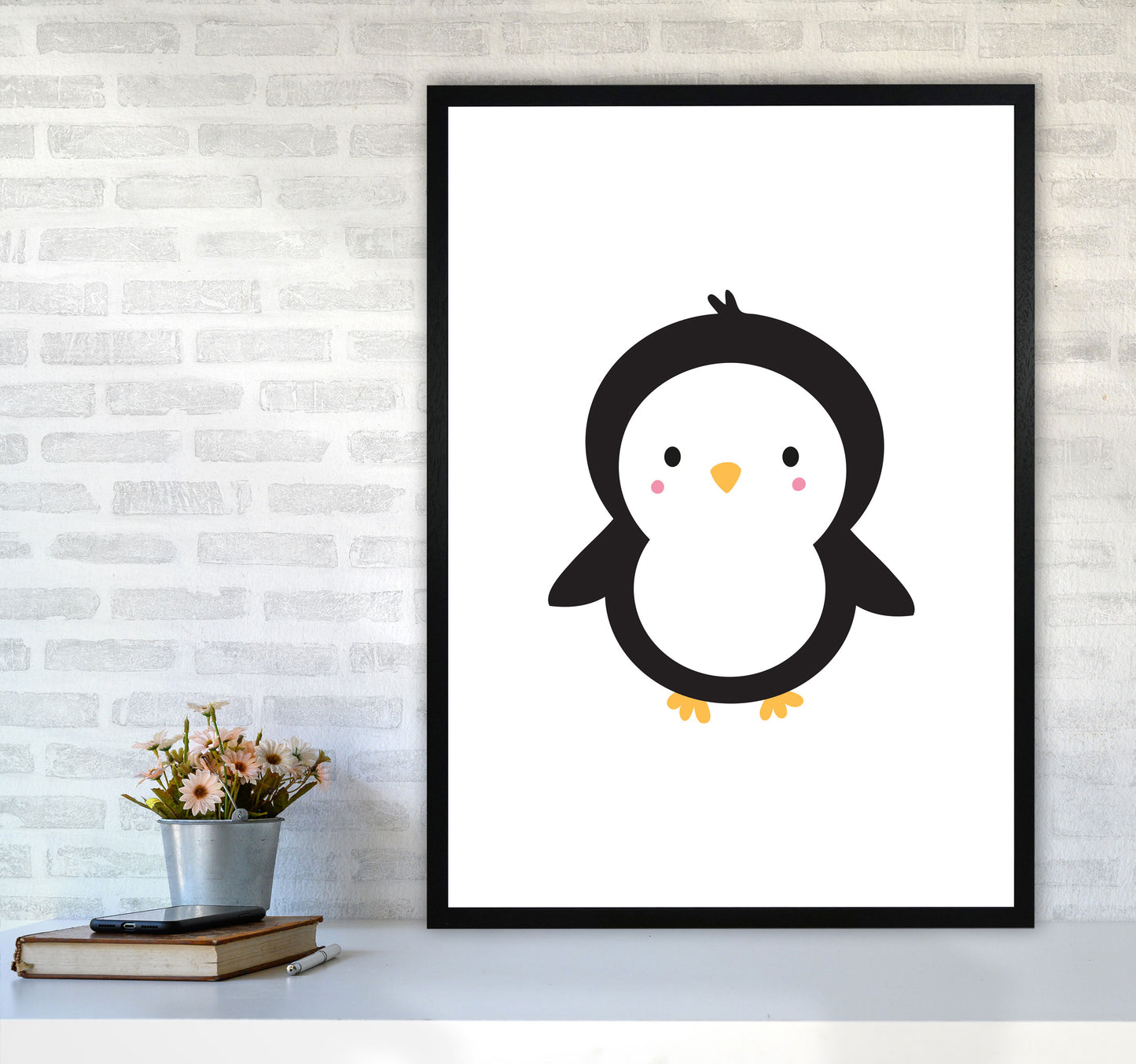 Children's Animals, Penguin Modern Print A1 White Frame