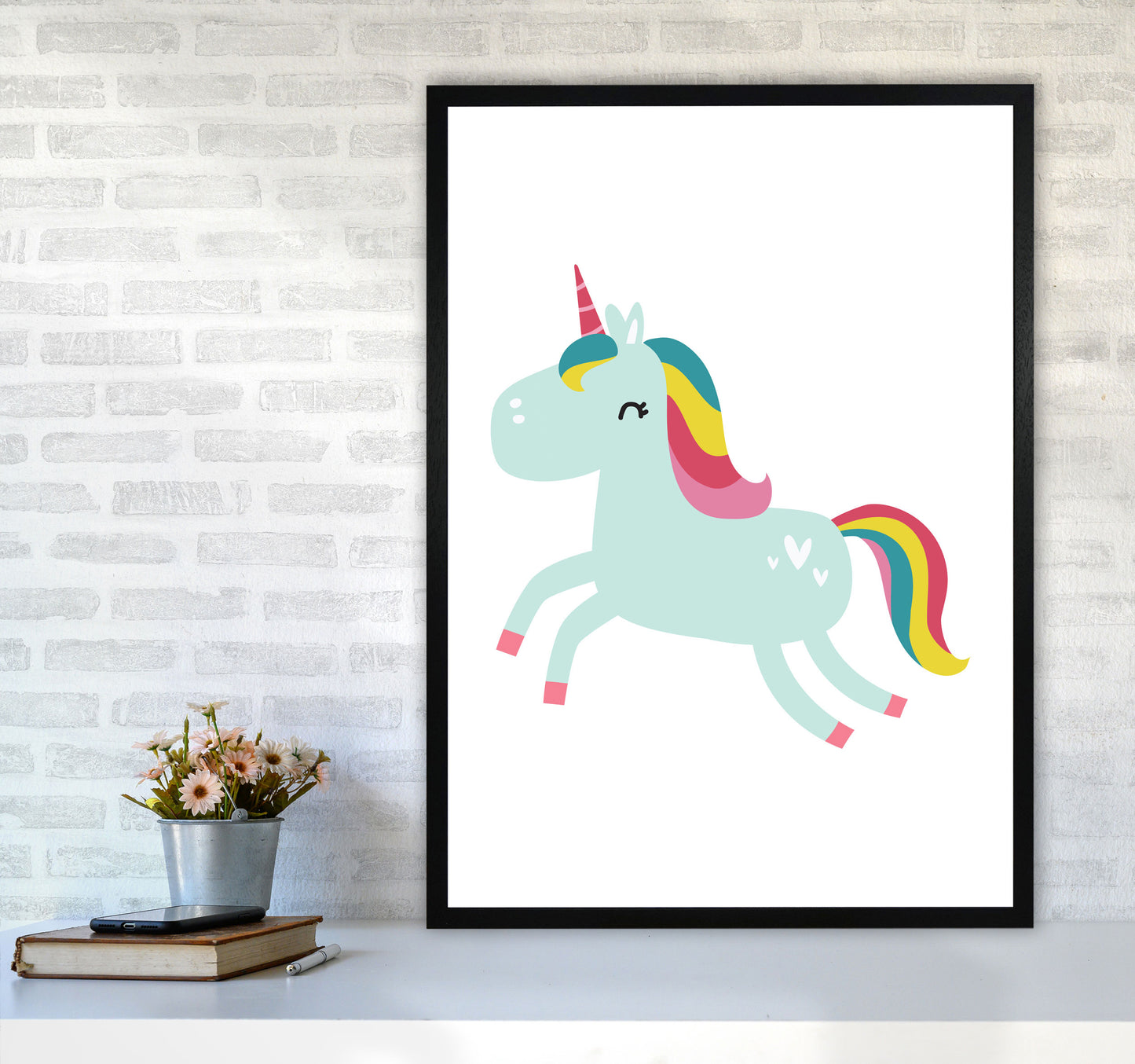 Children's Animals, Unicorn Modern Print A1 White Frame