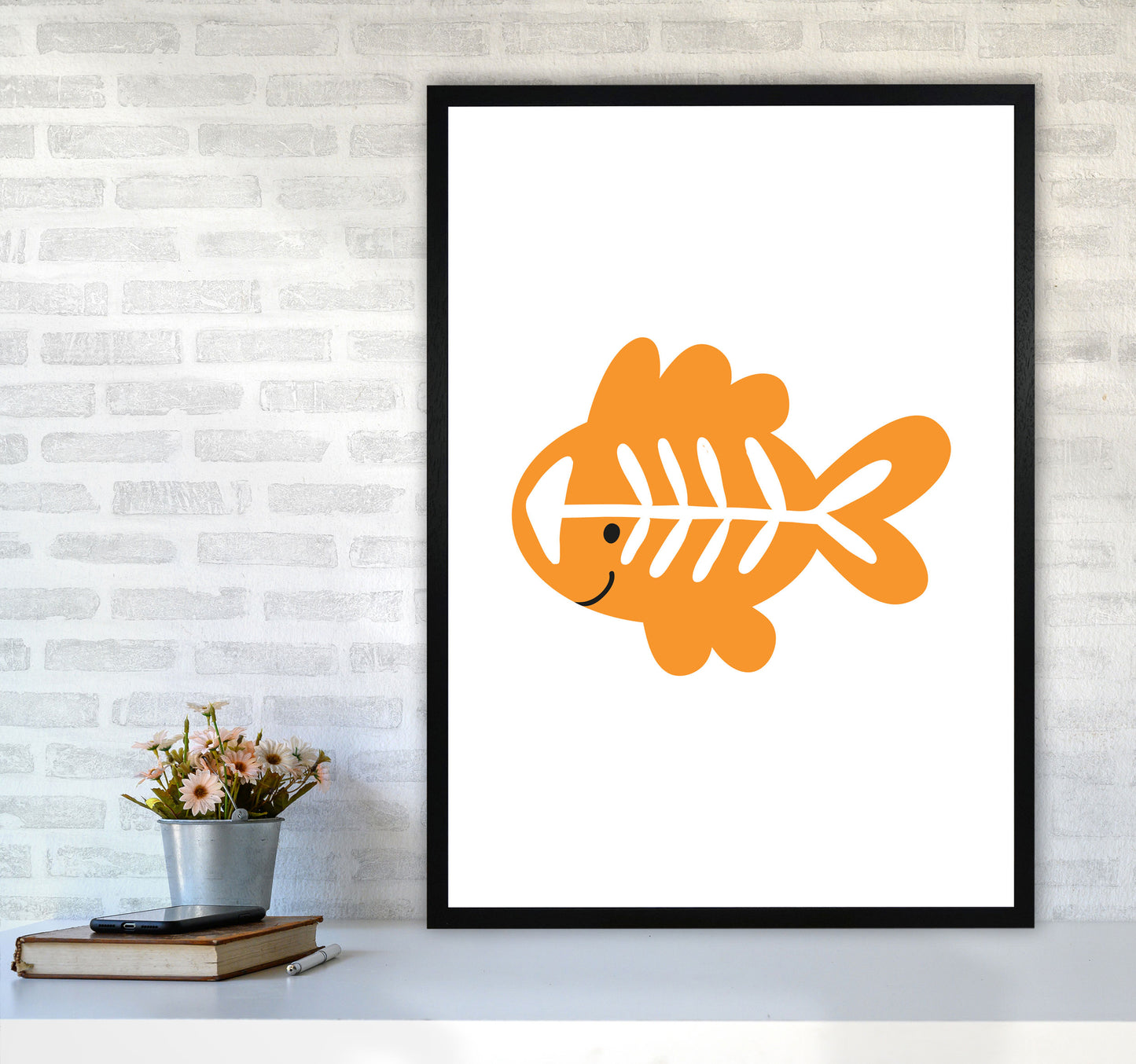 Children's Animals, X-Ray Fish Modern Print A1 White Frame