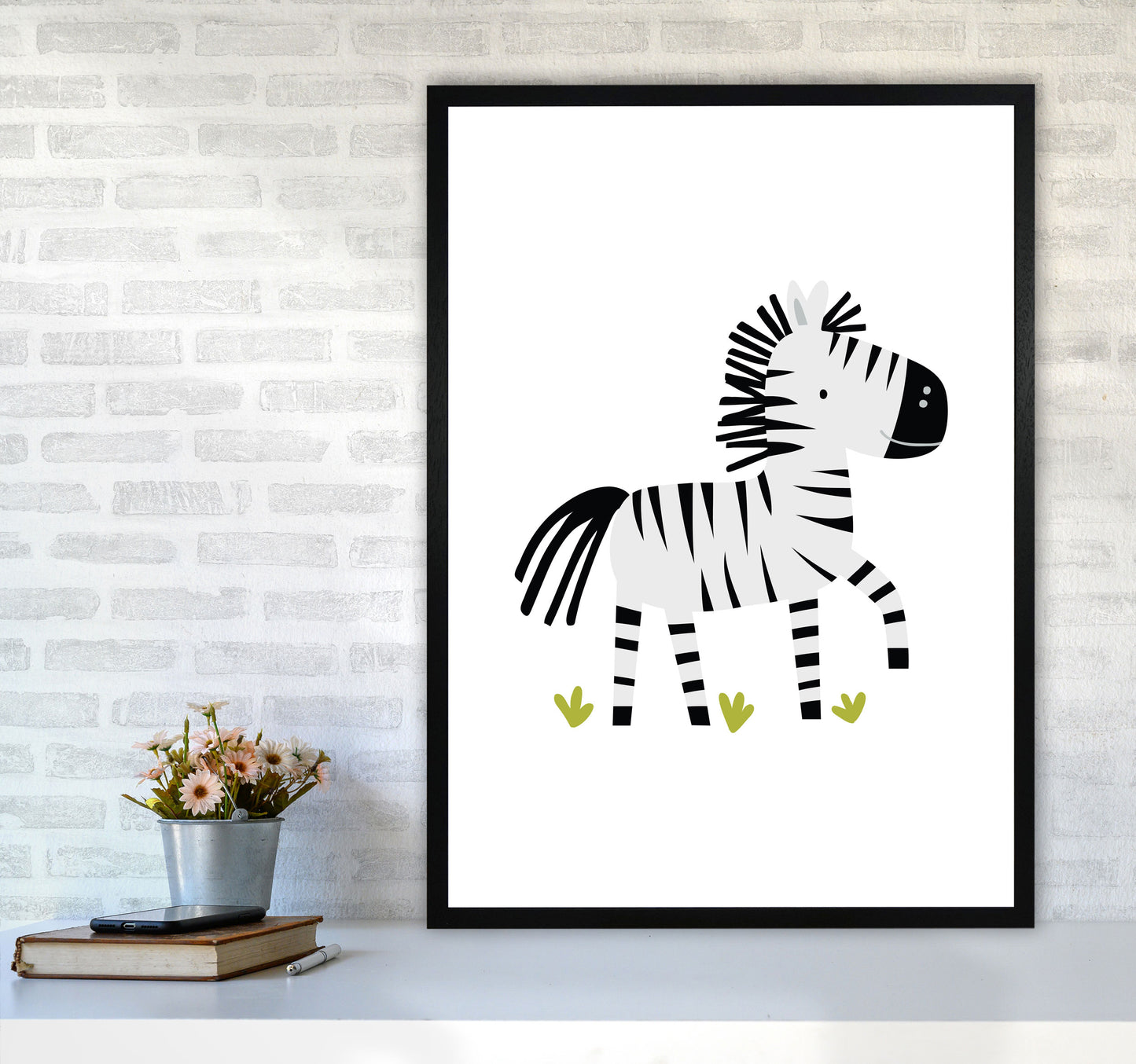Children's Animals, Zebra Modern Print A1 White Frame