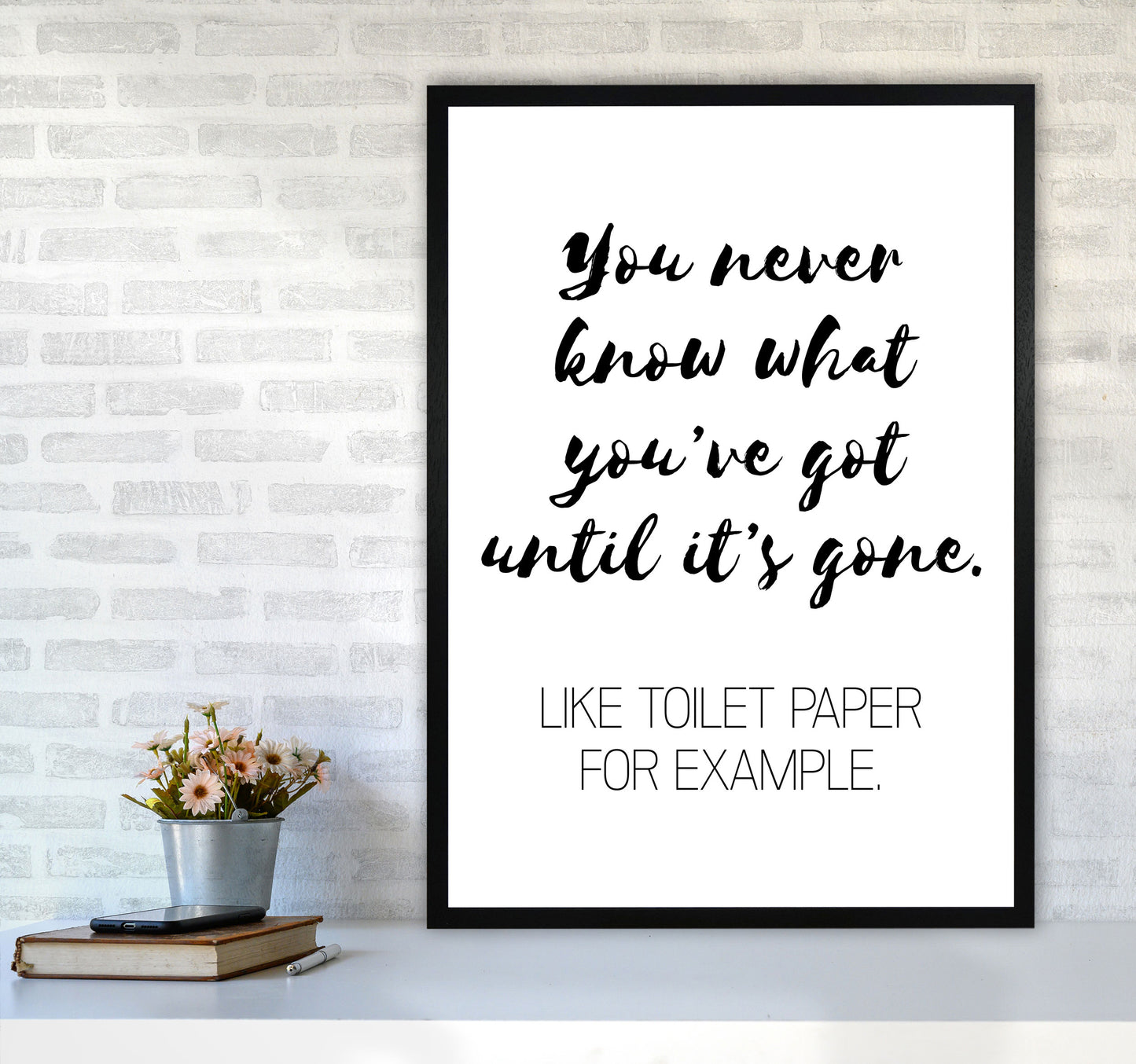 Toilet Paper, Bathroom Modern Print, Framed Bathroom Wall Art A1 White Frame