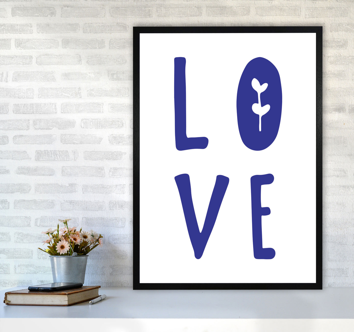 Love Navy Framed Typography Wall Art Print A1 White Frame