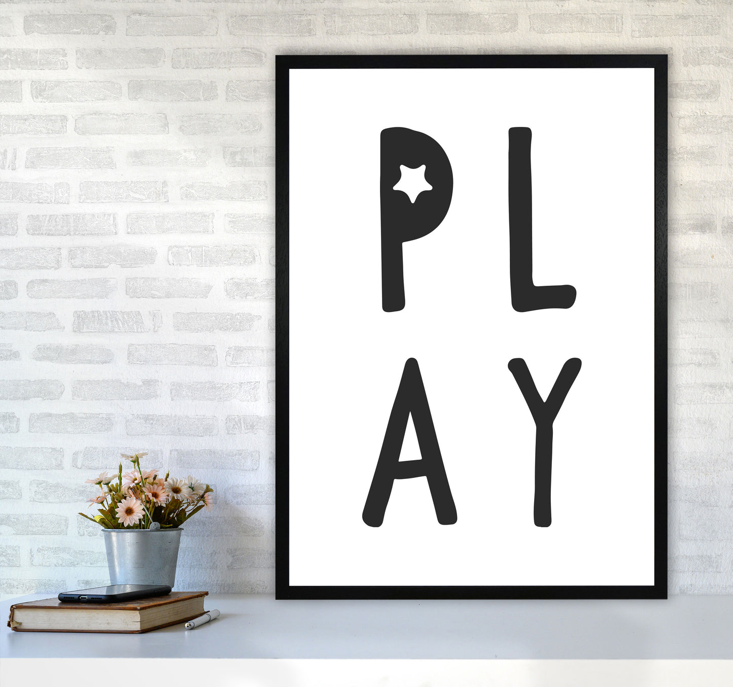 Play Black Framed Typography Wall Art Print A1 White Frame