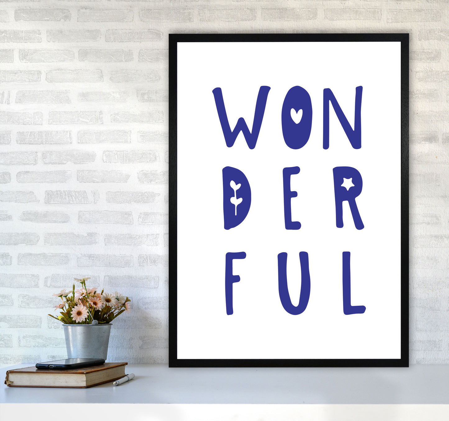 Wonderful Navy Framed Nursey Wall Art Print A1 White Frame