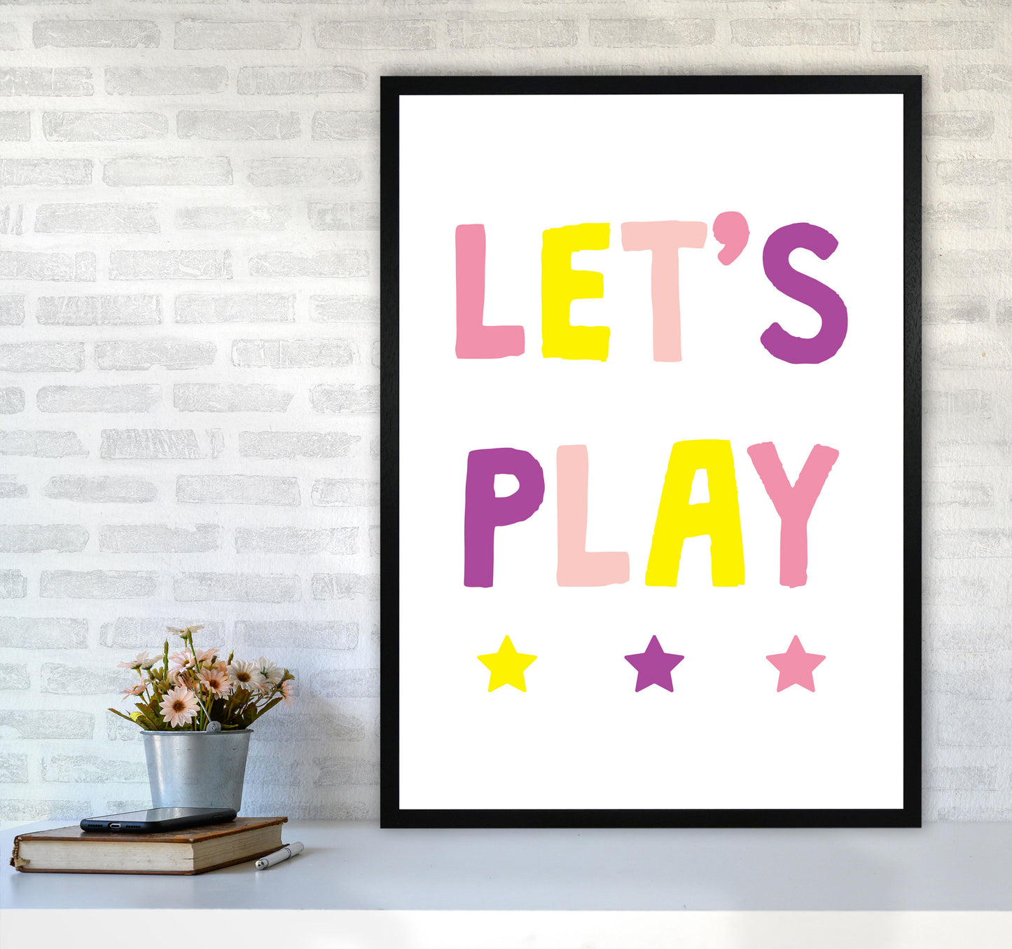 Let's Play Pinks Framed Nursey Wall Art Print A1 White Frame