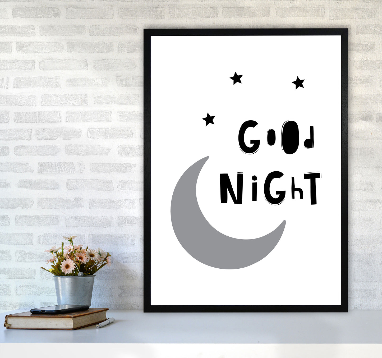 Good Night Moon Framed Nursey Wall Art Print A1 White Frame