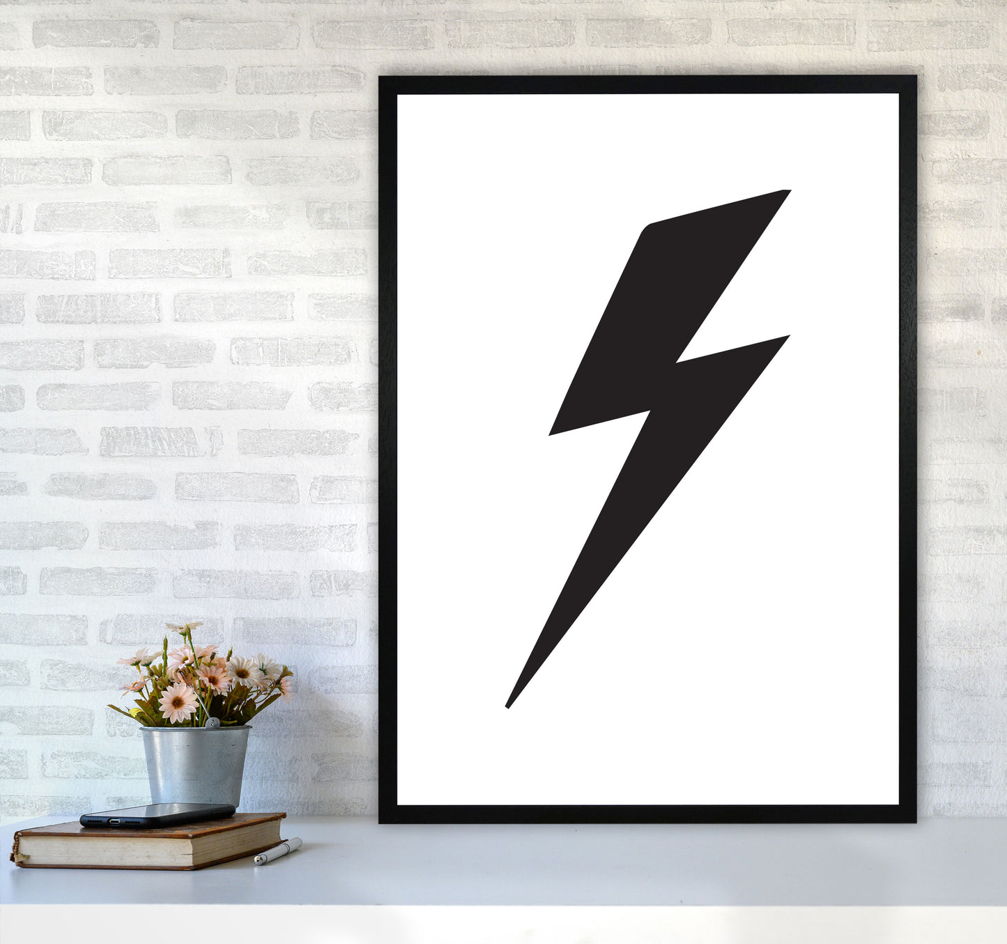 Lightning Bolt Framed Nursey Wall Art Print A1 White Frame