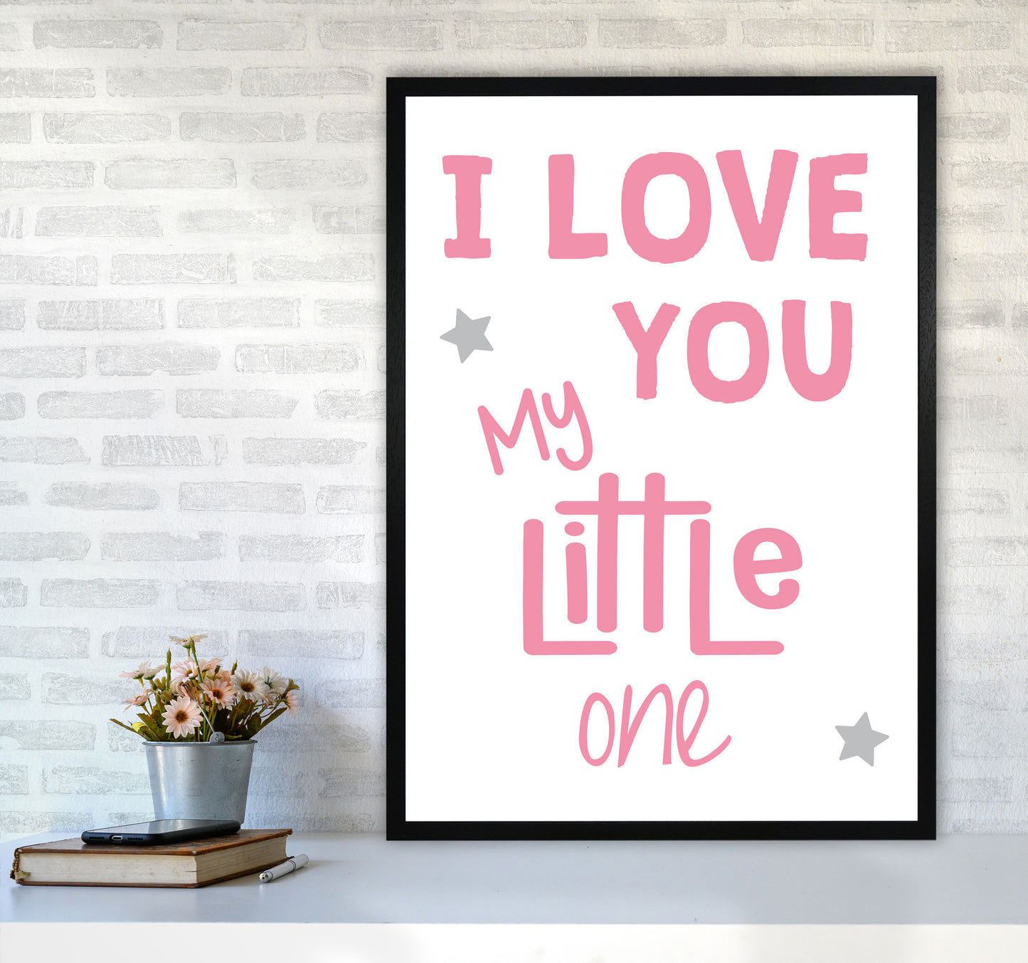 I Love You Little One Pink Framed Nursey Wall Art Print A1 White Frame