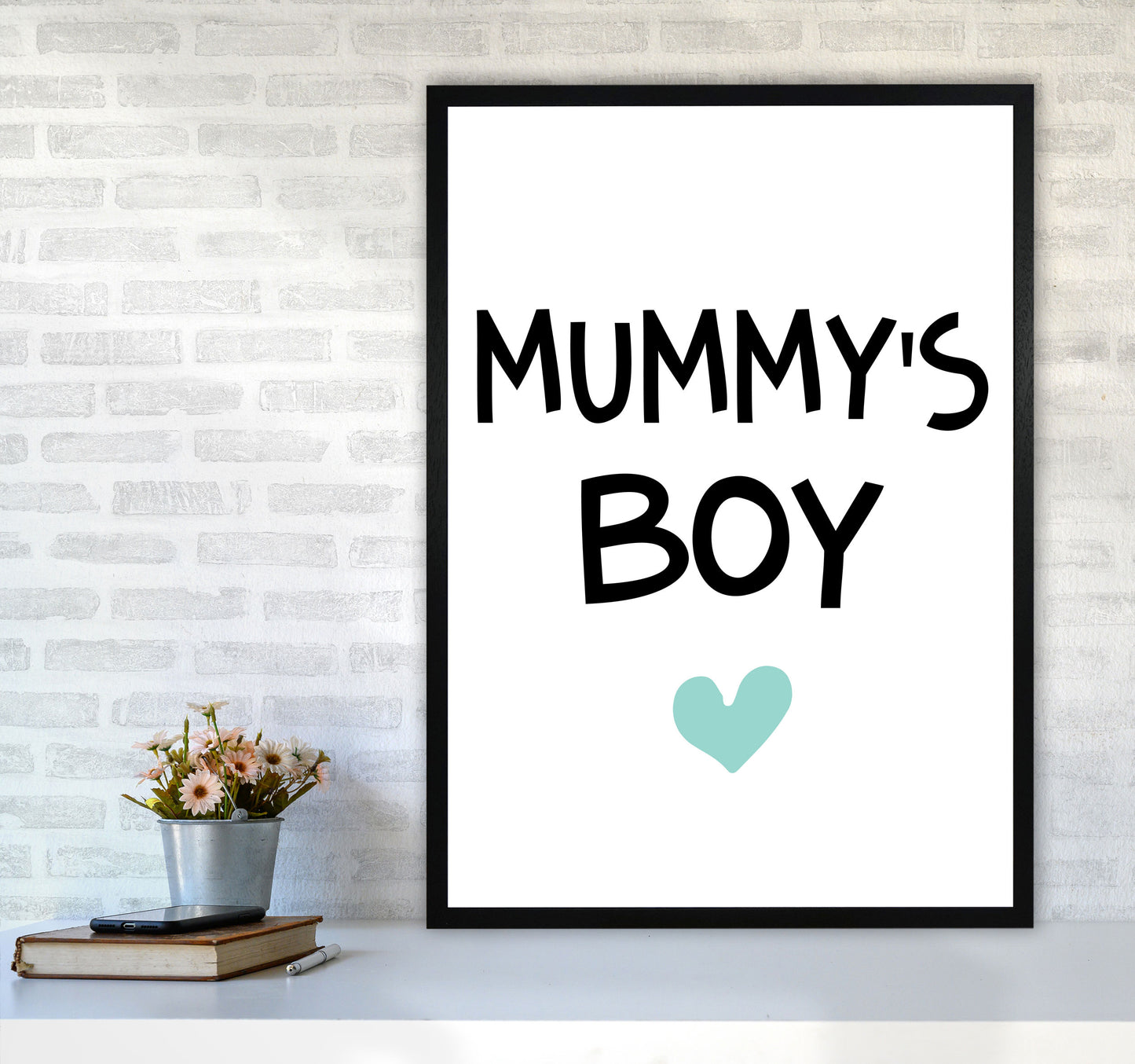 Mummy's Boy Mint Framed Nursey Wall Art Print A1 White Frame