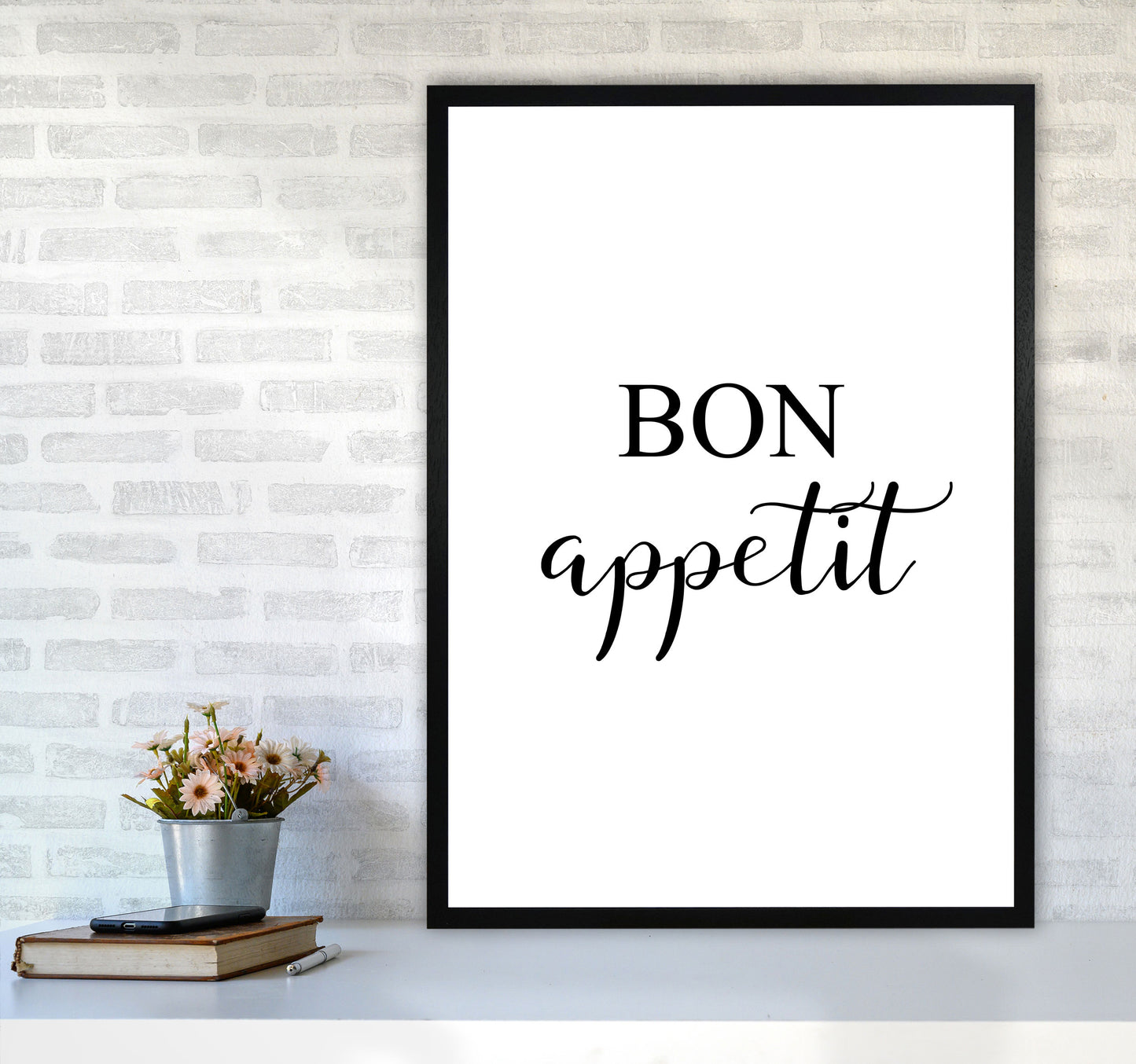 Bon Appetit Framed Typography Wall Art Print A1 White Frame