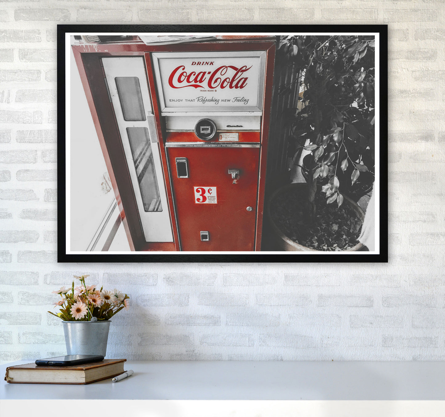 Coca Cola Vending Machine Modern Print A1 White Frame