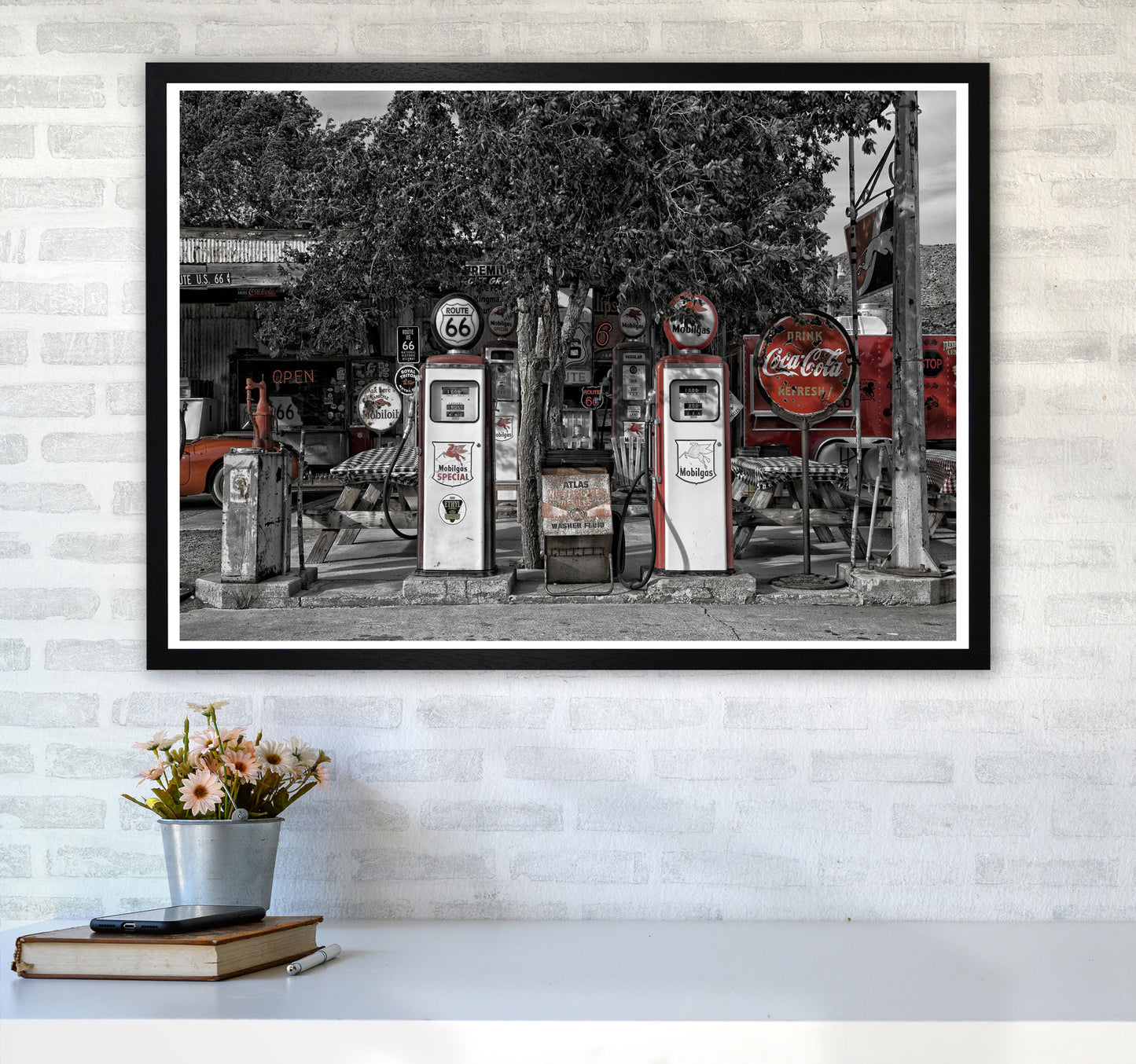Retro Black And Red Gas Pumps Modern Print A1 White Frame