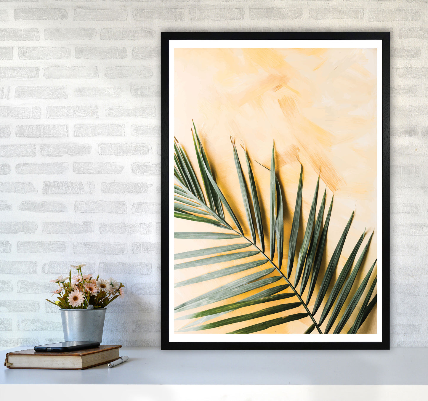 Palm Leaf Yellow Modern Print, Framed Botanical & Nature Art Print A1 White Frame