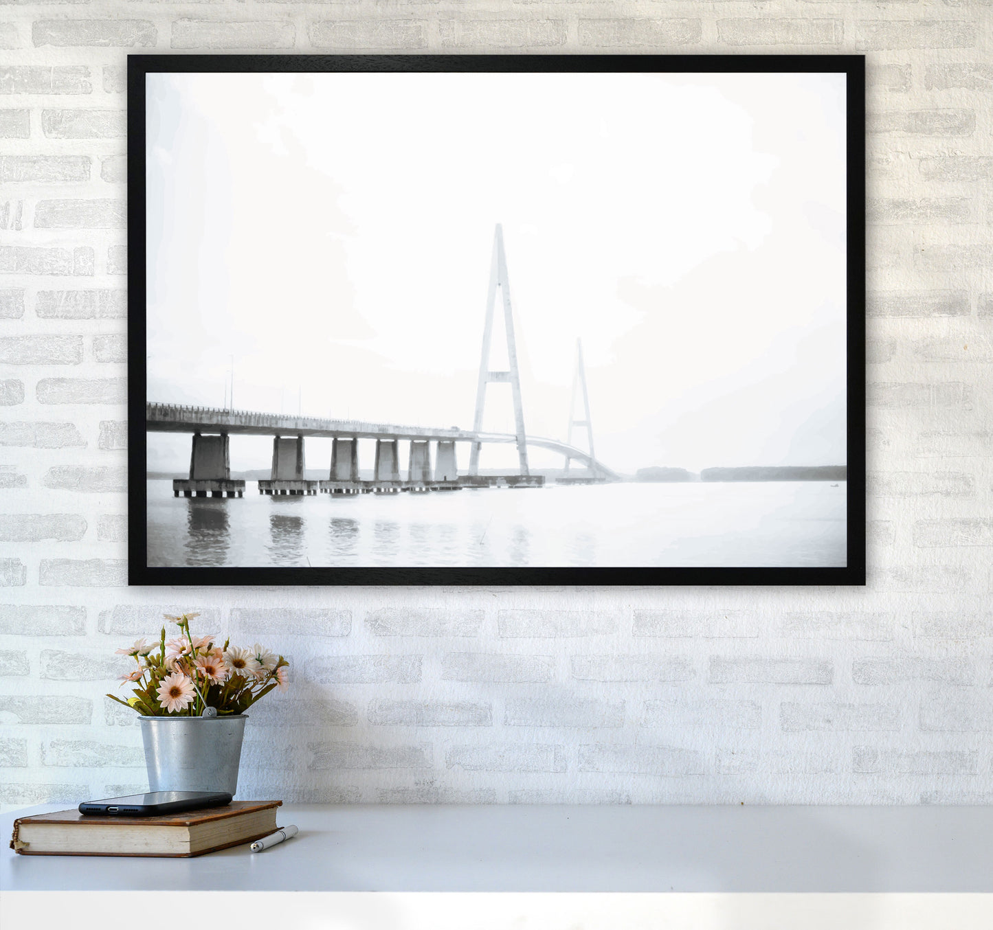 Minimal Grey Bridge Modern Print A1 White Frame