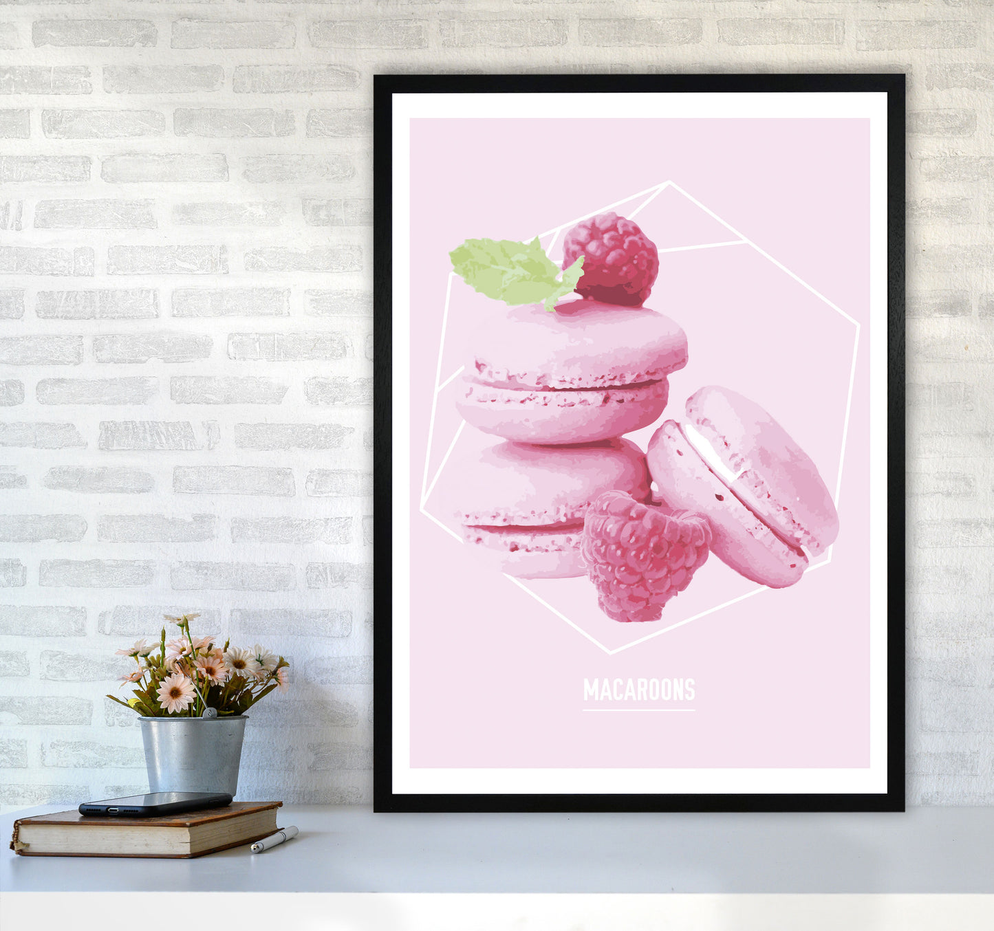 Pink Macaroons Modern Print A1 White Frame