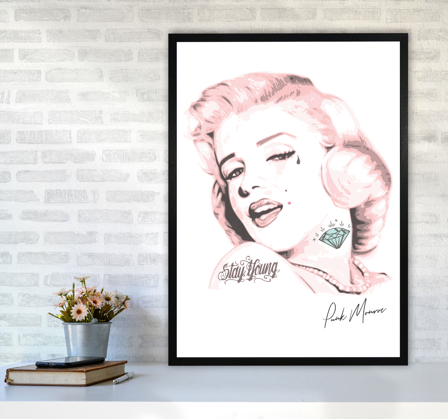 Pink Punk Monroe Modern Print A1 White Frame