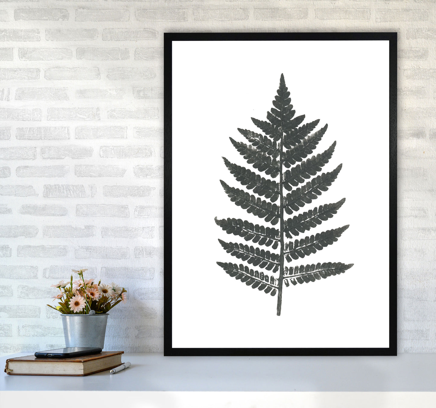 Vintage Fern Modern Print, Framed Botanical & Nature Art Print A1 White Frame