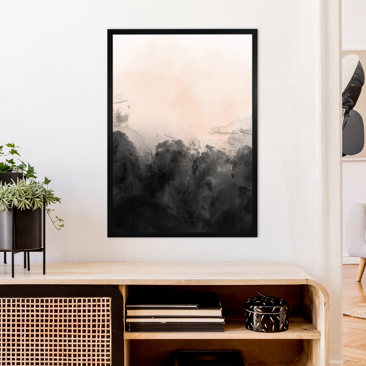 Nude And Black Watercolour 3 Art Print by Pixy Paper A1 White Frame
