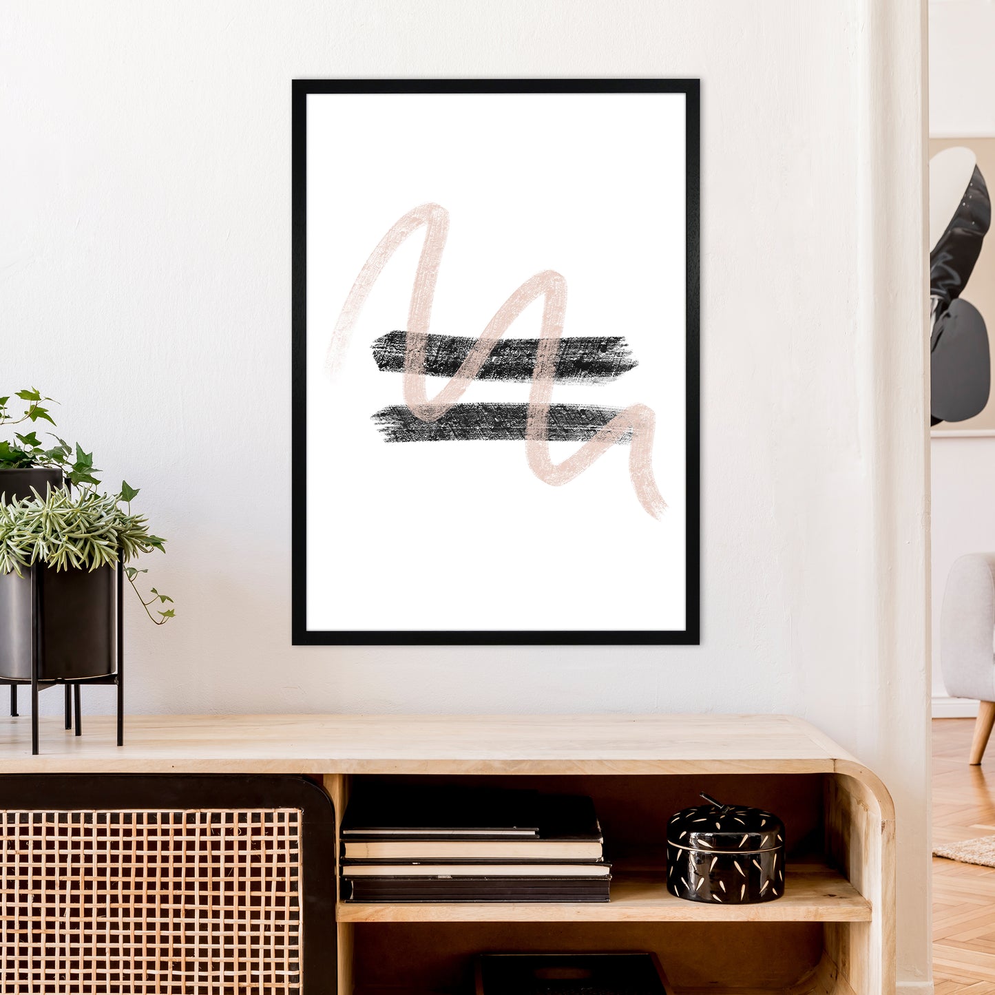 Dalia Chalk Pink And Black Line Contrast Art Print by Pixy Paper A1 White Frame
