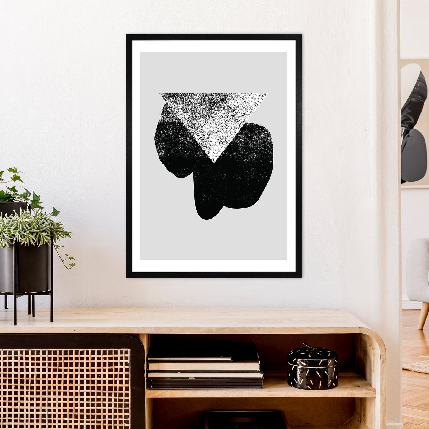 Graffiti Black And Grey Triangle Art Print by Pixy Paper A1 White Frame