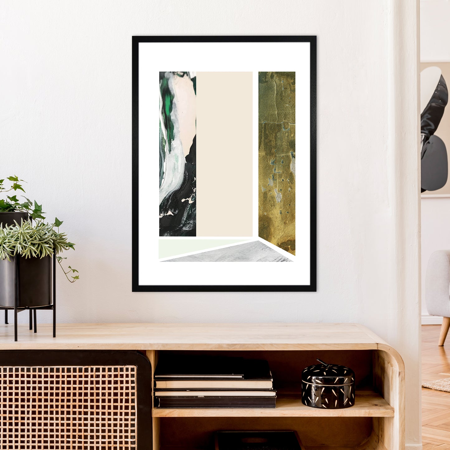 Green Marble Rectangle Abstract Art Print by Pixy Paper A1 White Frame