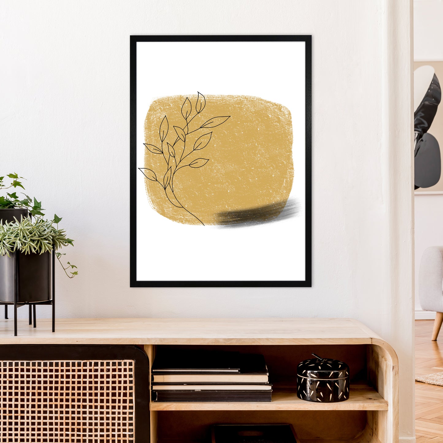 Dalia Chalk Gold Floral Square Art Print by Pixy Paper A1 White Frame