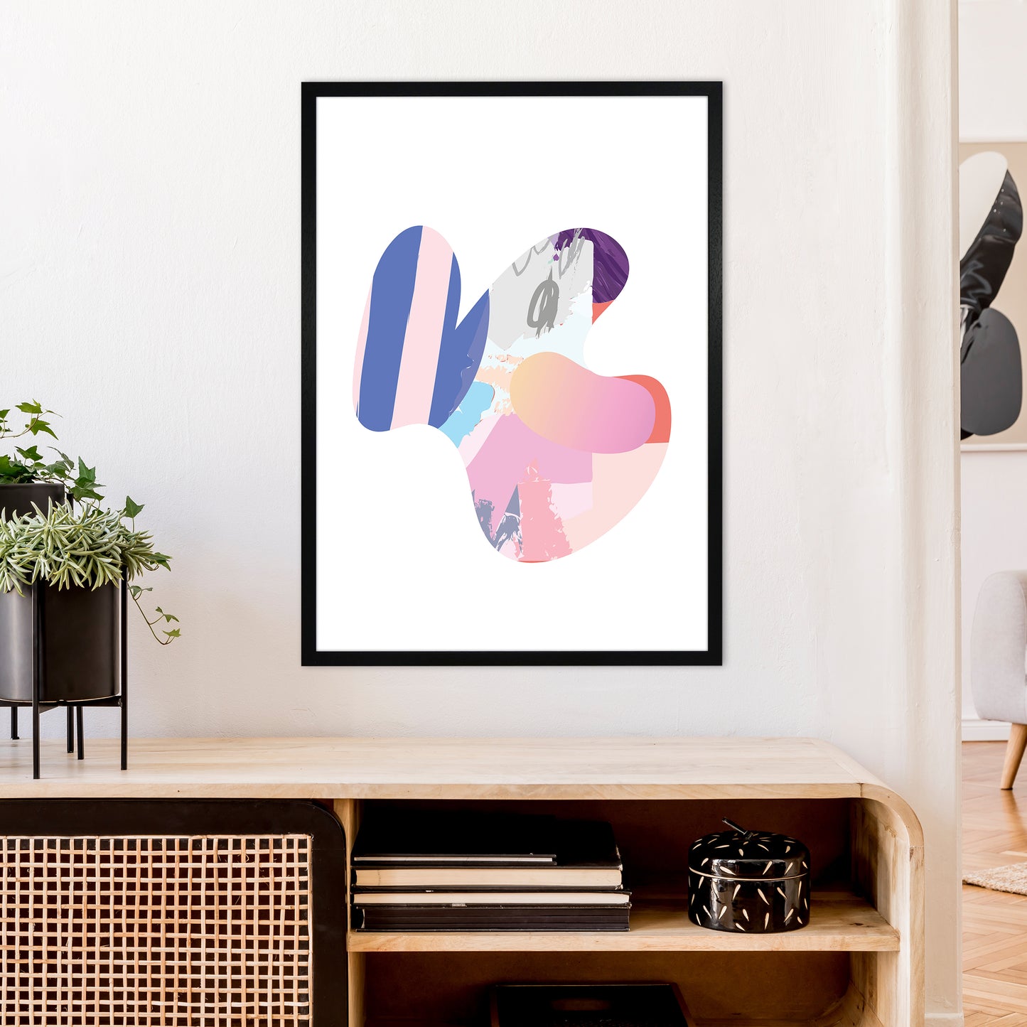 Pink Butterfly Abstract Shape Art Print by Pixy Paper A1 White Frame