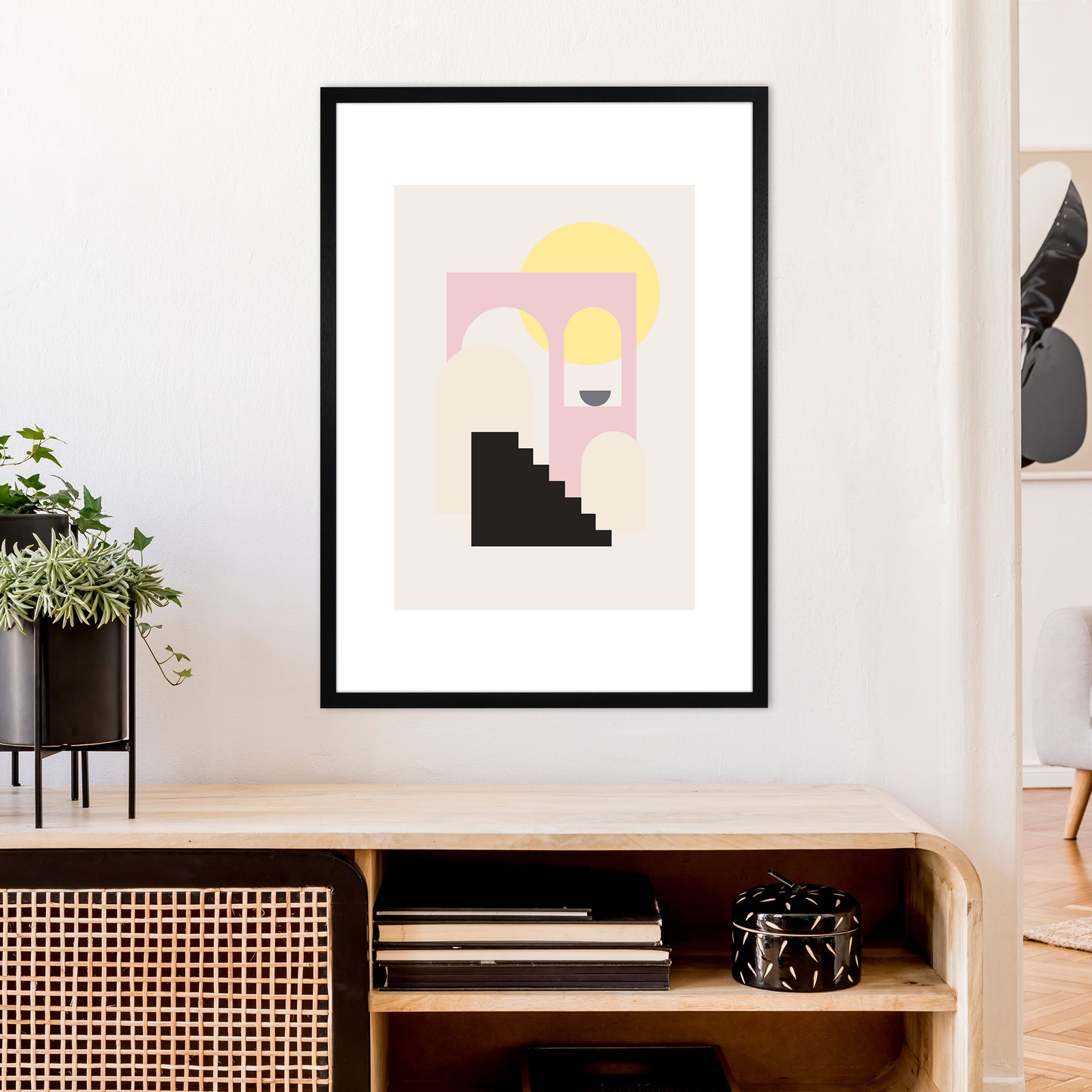 Mila Pink Stairs To Sun N6 Art Print by Pixy Paper A1 White Frame