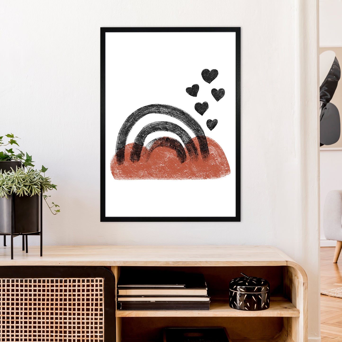 Dalia Chalk Black Rainbow Art Print by Pixy Paper A1 White Frame