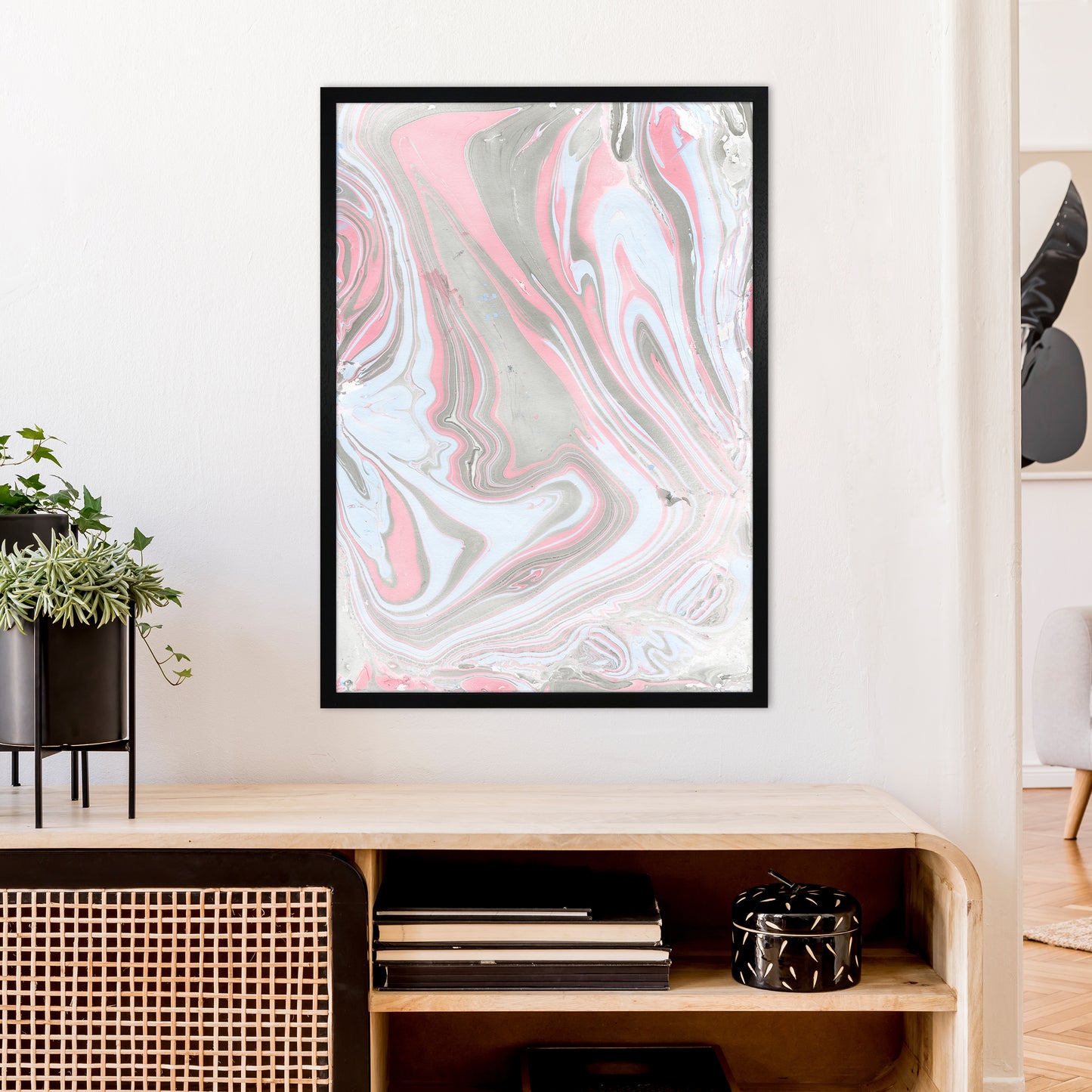 Liquid Mix Stone And Pink Art Print by Pixy Paper A1 White Frame