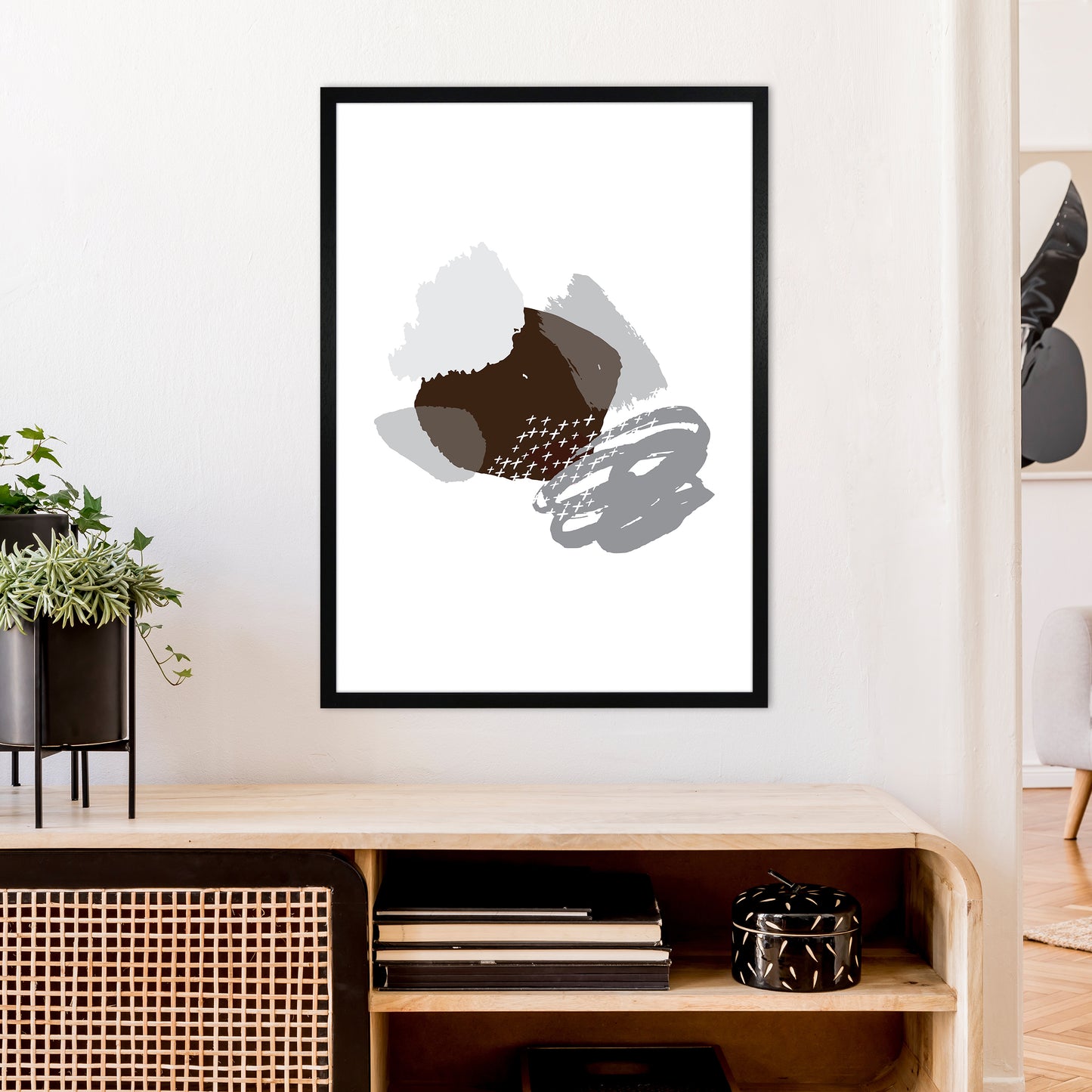 Mismatch Grey And Black Art Print by Pixy Paper A1 White Frame