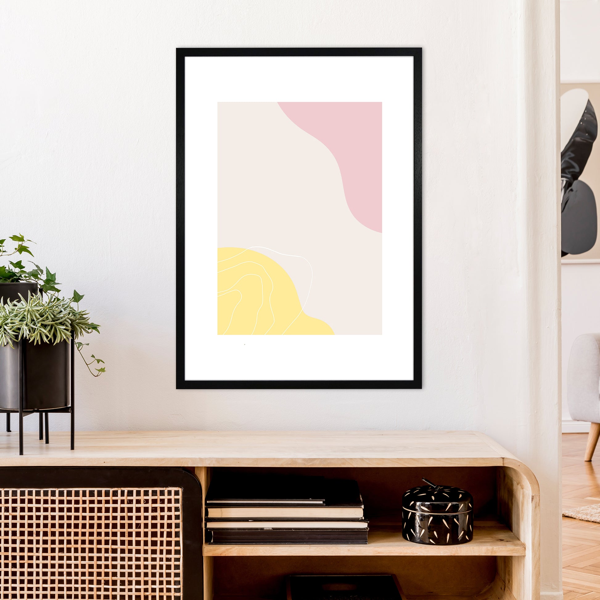 Mila Pink Abstract N18  Art Print by Pixy Paper A1 White Frame