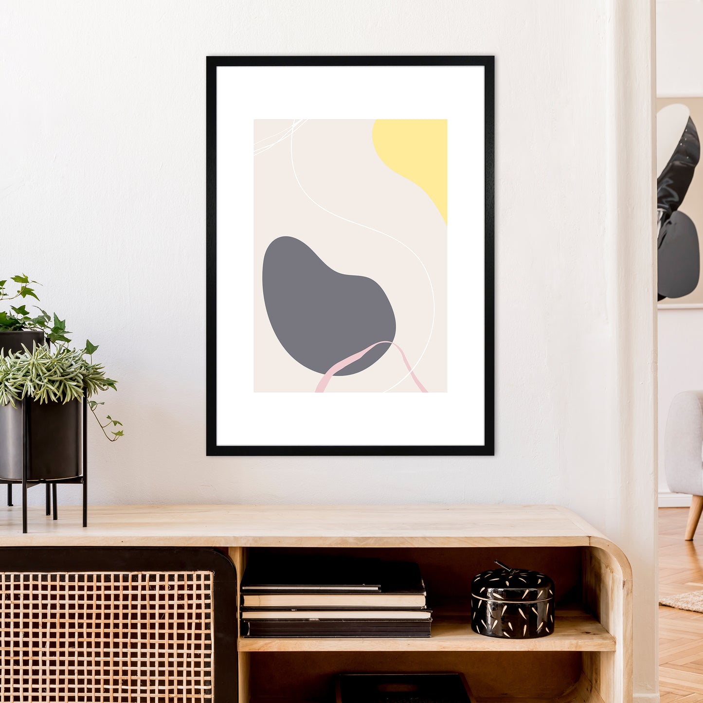 Mila Pink Abstract N19 Art Print by Pixy Paper A1 White Frame