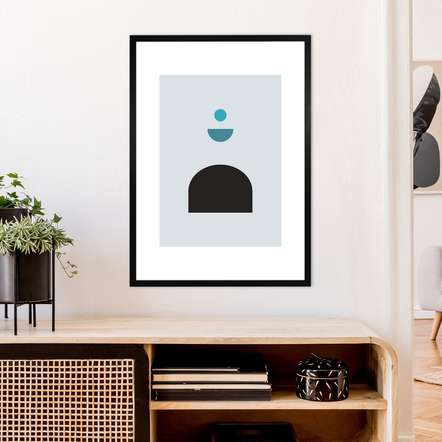Mita Teal Abstract N12 Art Print by Pixy Paper A1 White Frame