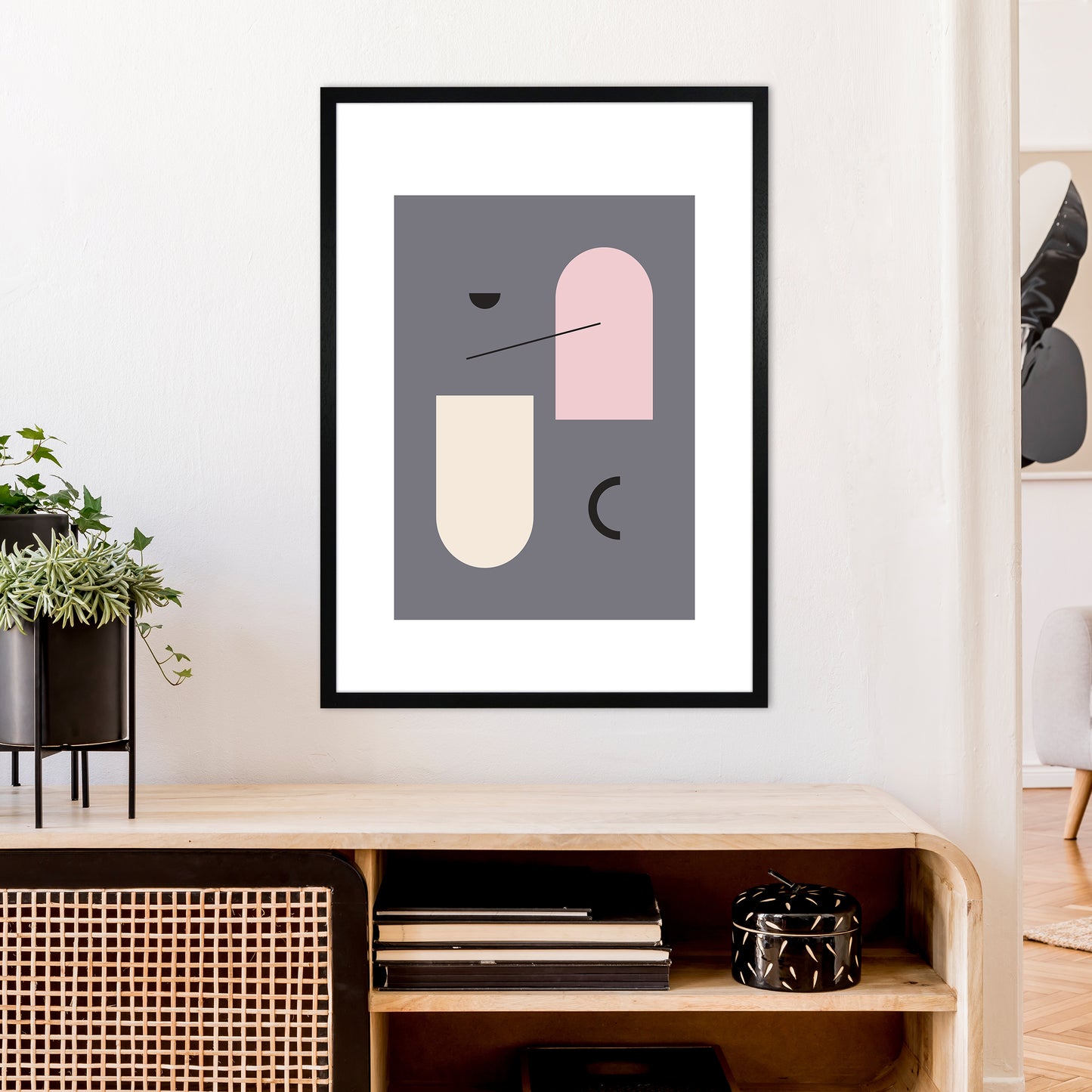 Mila Abstract Pink N5 Art Print by Pixy Paper A1 White Frame