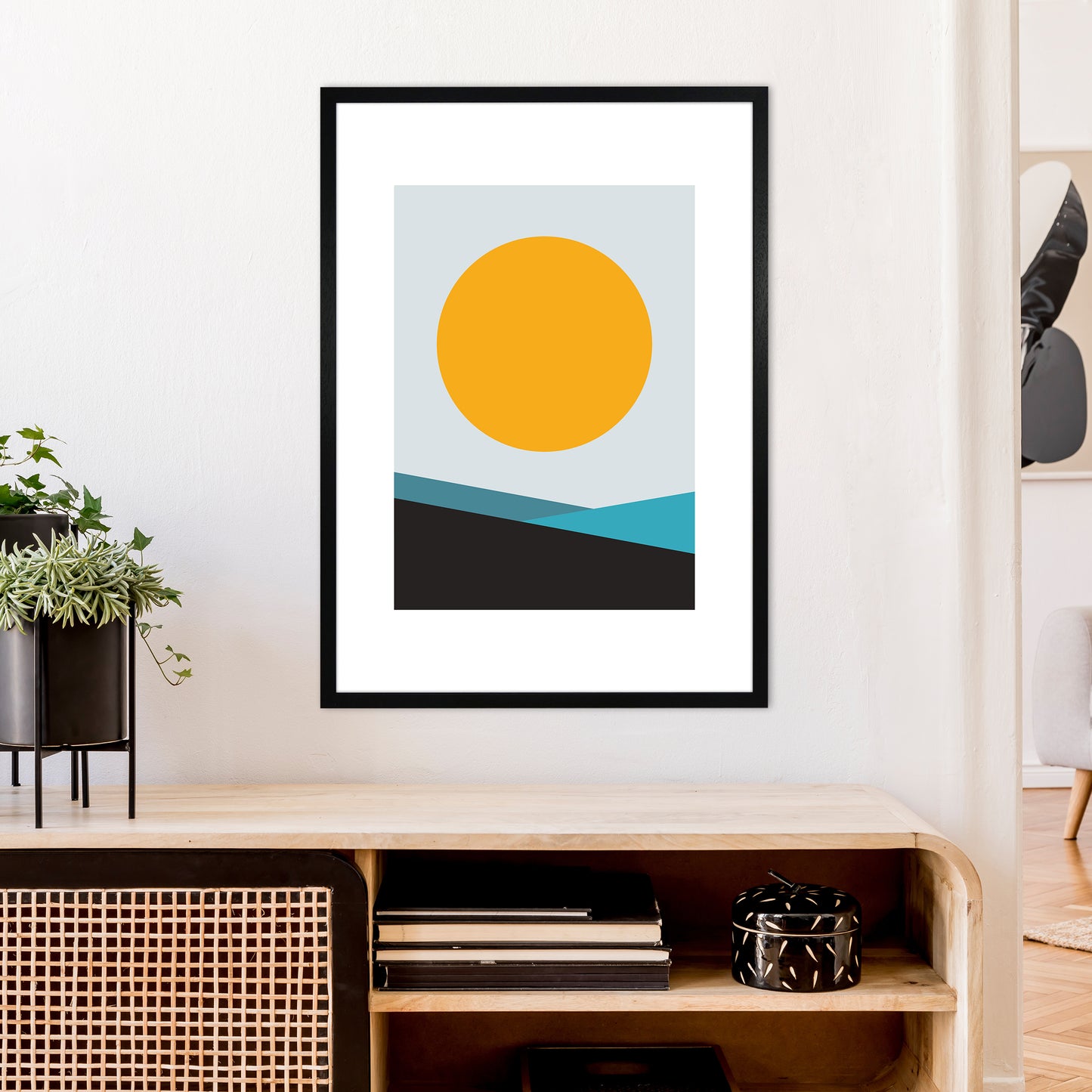 Mita Teal Big Sun N6 Art Print by Pixy Paper A1 White Frame