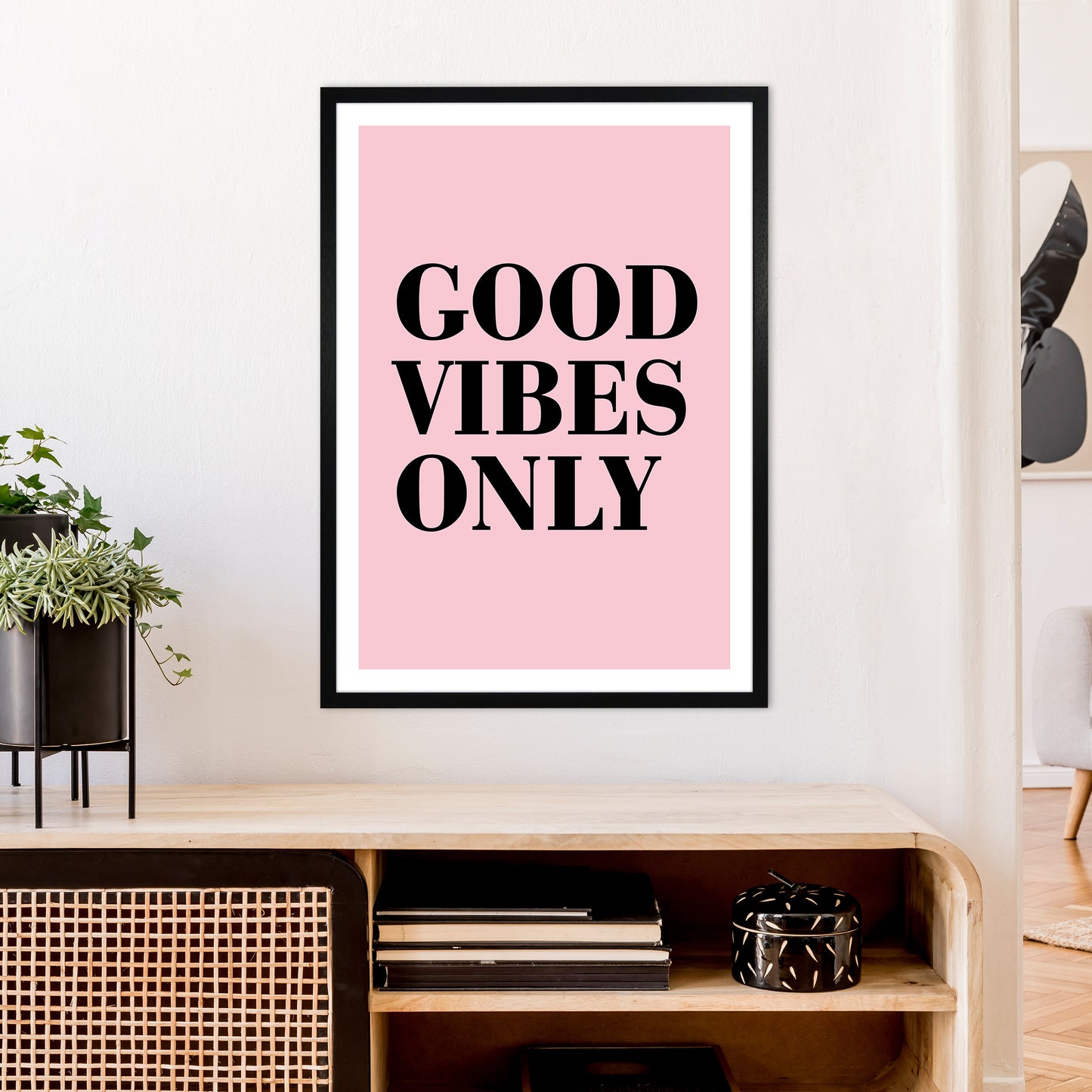 Good Vibes Only Neon Funk Art Print by Pixy Paper A1 White Frame