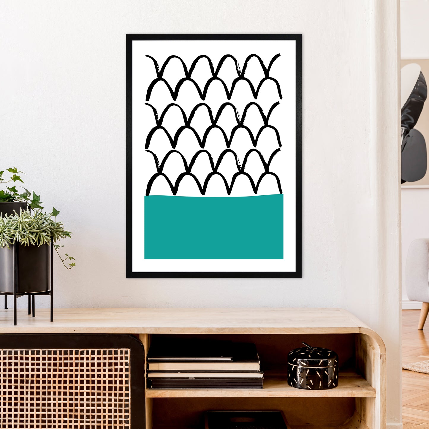 Teal Fishscales Neon Funk Art Print by Pixy Paper A1 White Frame