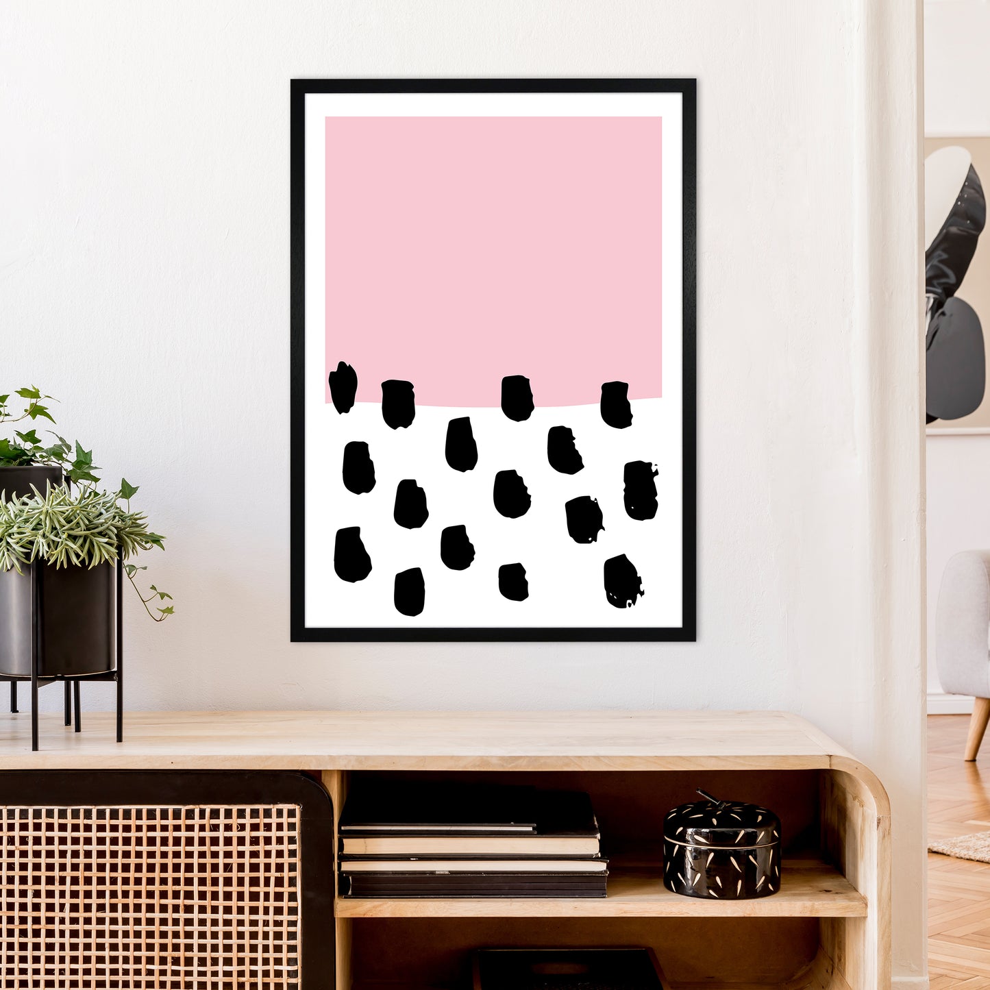 Pink Polka Neon Funk Art Print by Pixy Paper A1 White Frame