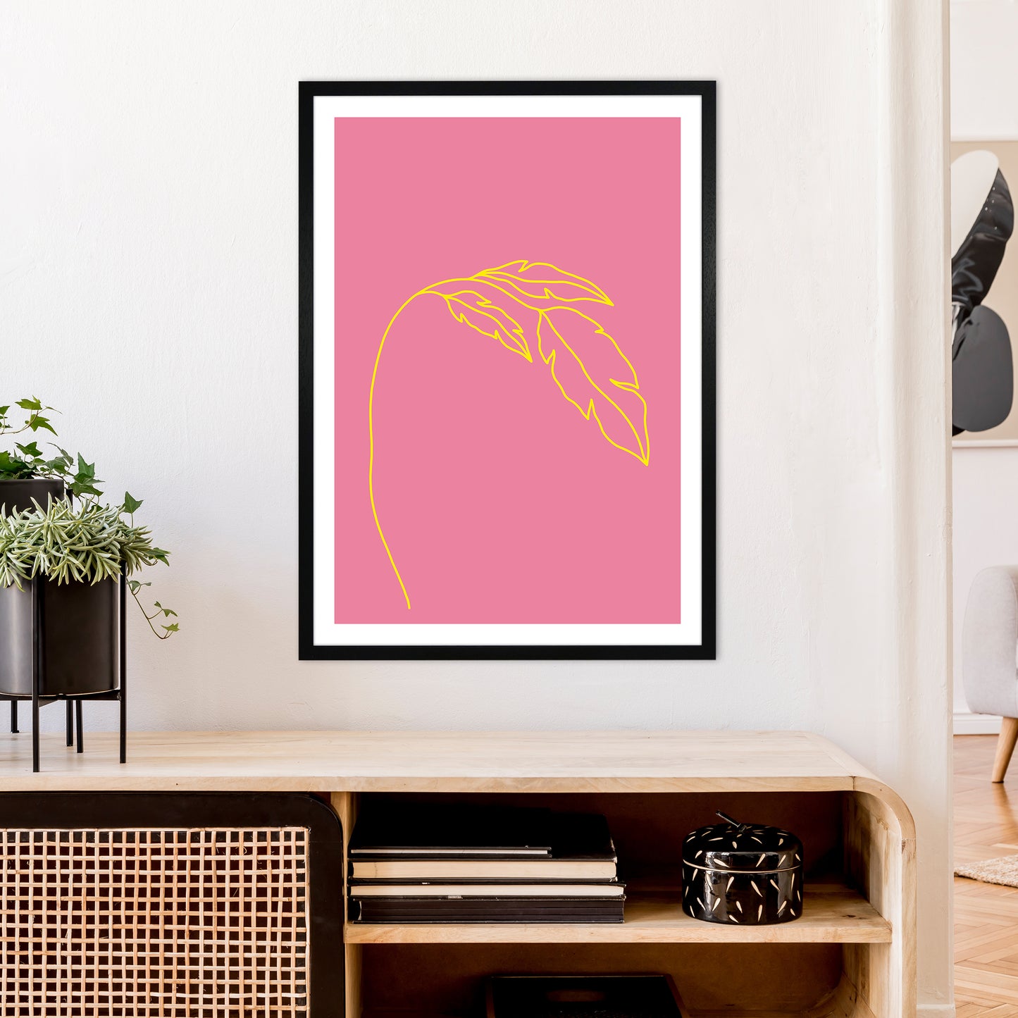 Plant Pink Neon Funk Art Print by Pixy Paper A1 White Frame