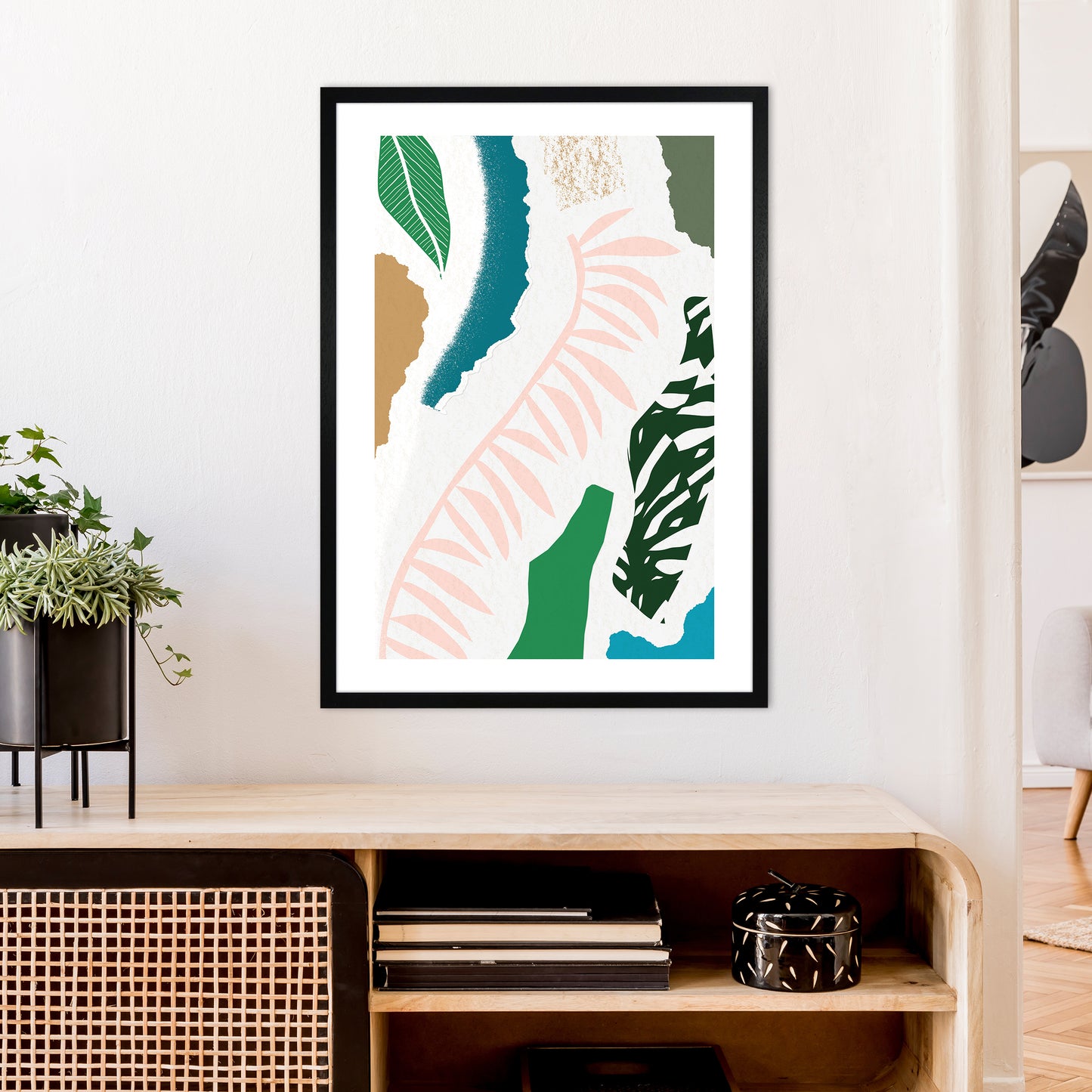 Pink Leaf Jungle Abstract Art Print by Pixy Paper A1 White Frame