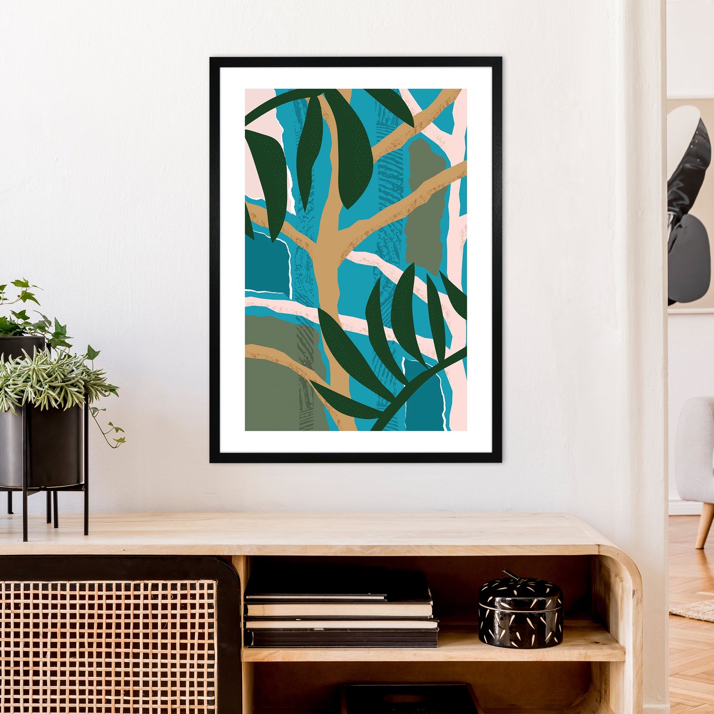 Jungle Tree Abstract Art Print by Pixy Paper A1 White Frame